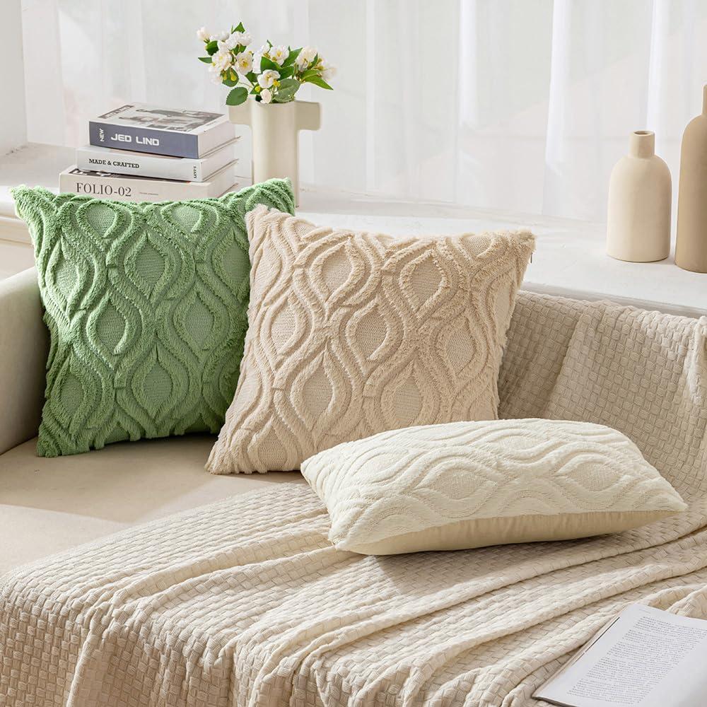 imageMIULEE Navy Blue Throw Pillow Covers 20x20 Inch Soft Winter Plush Faux Wool Couch Pillow Covers Set of 2 Decorative Farmhouse Boho Throw Pillows for Sofa Living Room BedSage Green