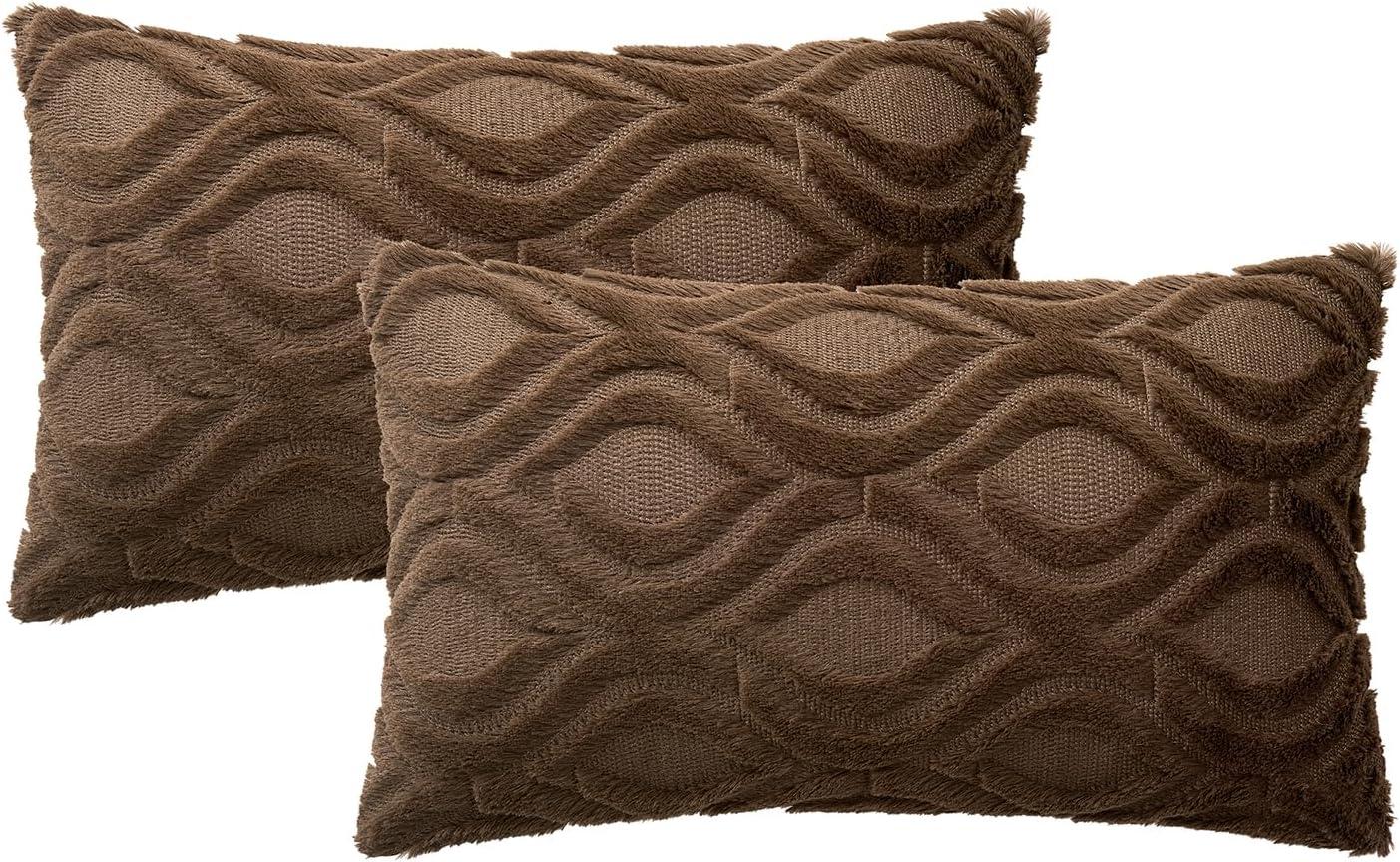 imageMIULEE Navy Blue Throw Pillow Covers 20x20 Inch Soft Winter Plush Faux Wool Couch Pillow Covers Set of 2 Decorative Farmhouse Boho Throw Pillows for Sofa Living Room BedDark Brown