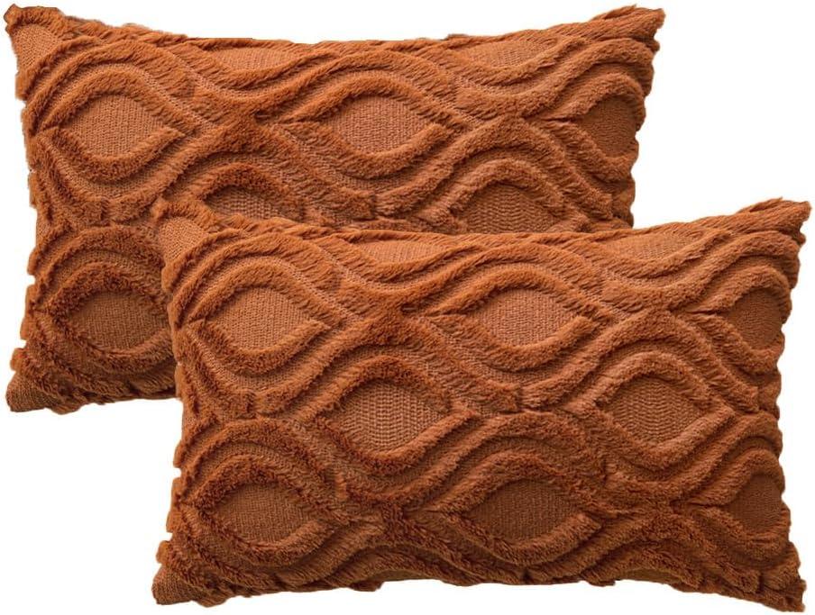 imageMIULEE Navy Blue Throw Pillow Covers 20x20 Inch Soft Winter Plush Faux Wool Couch Pillow Covers Set of 2 Decorative Farmhouse Boho Throw Pillows for Sofa Living Room BedBurnt Orange