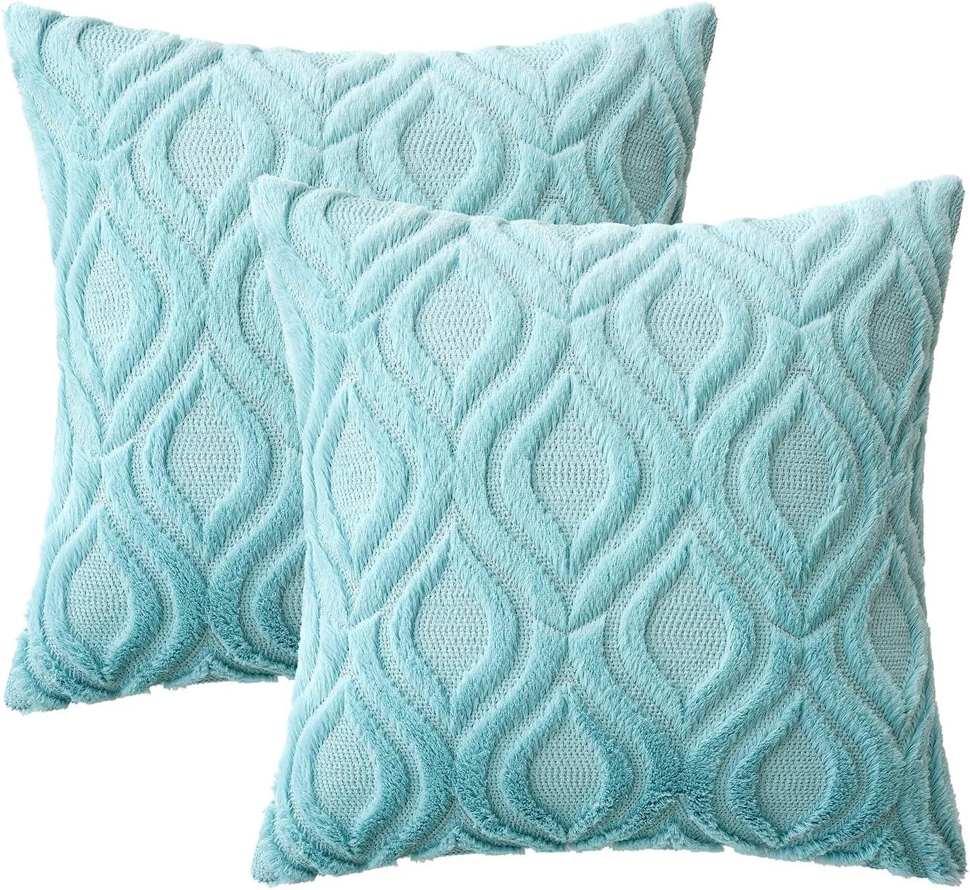 imageMIULEE Navy Blue Throw Pillow Covers 20x20 Inch Soft Winter Plush Faux Wool Couch Pillow Covers Set of 2 Decorative Farmhouse Boho Throw Pillows for Sofa Living Room BedSky Blue