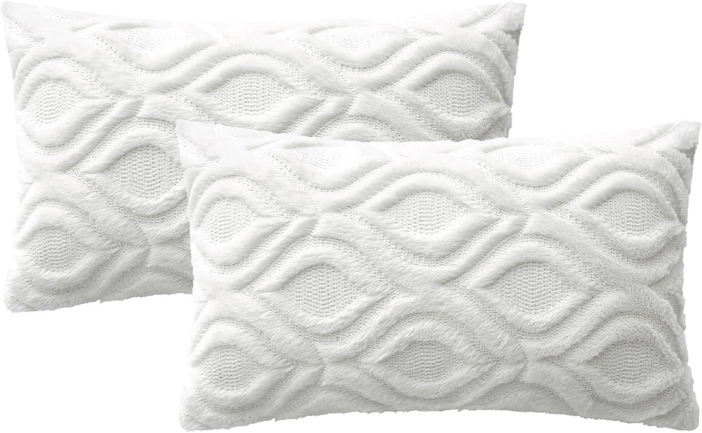 imageMIULEE Navy Blue Throw Pillow Covers 20x20 Inch Soft Winter Plush Faux Wool Couch Pillow Covers Set of 2 Decorative Farmhouse Boho Throw Pillows for Sofa Living Room BedPure White