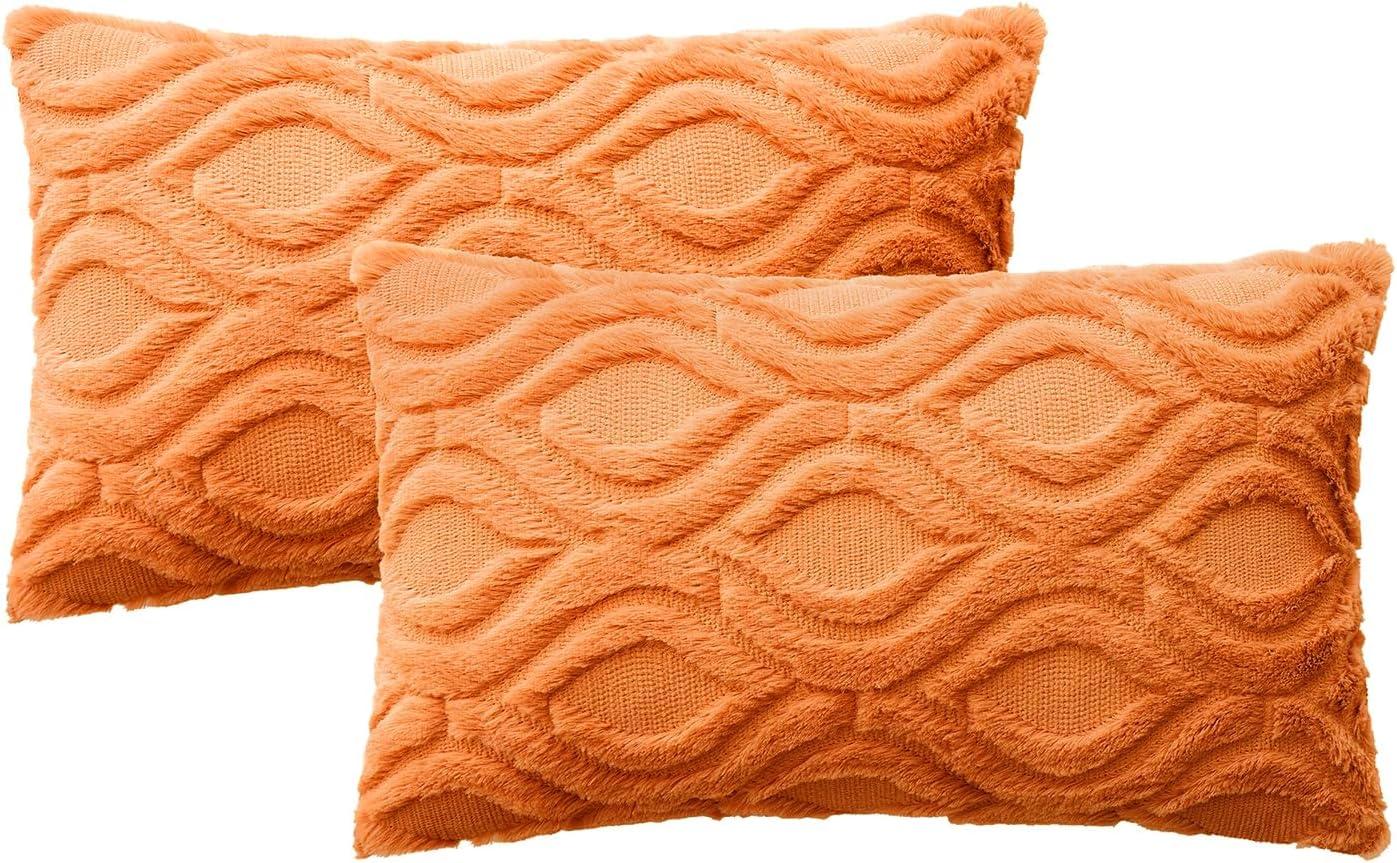 imageMIULEE Navy Blue Throw Pillow Covers 20x20 Inch Soft Winter Plush Faux Wool Couch Pillow Covers Set of 2 Decorative Farmhouse Boho Throw Pillows for Sofa Living Room BedBright Orange
