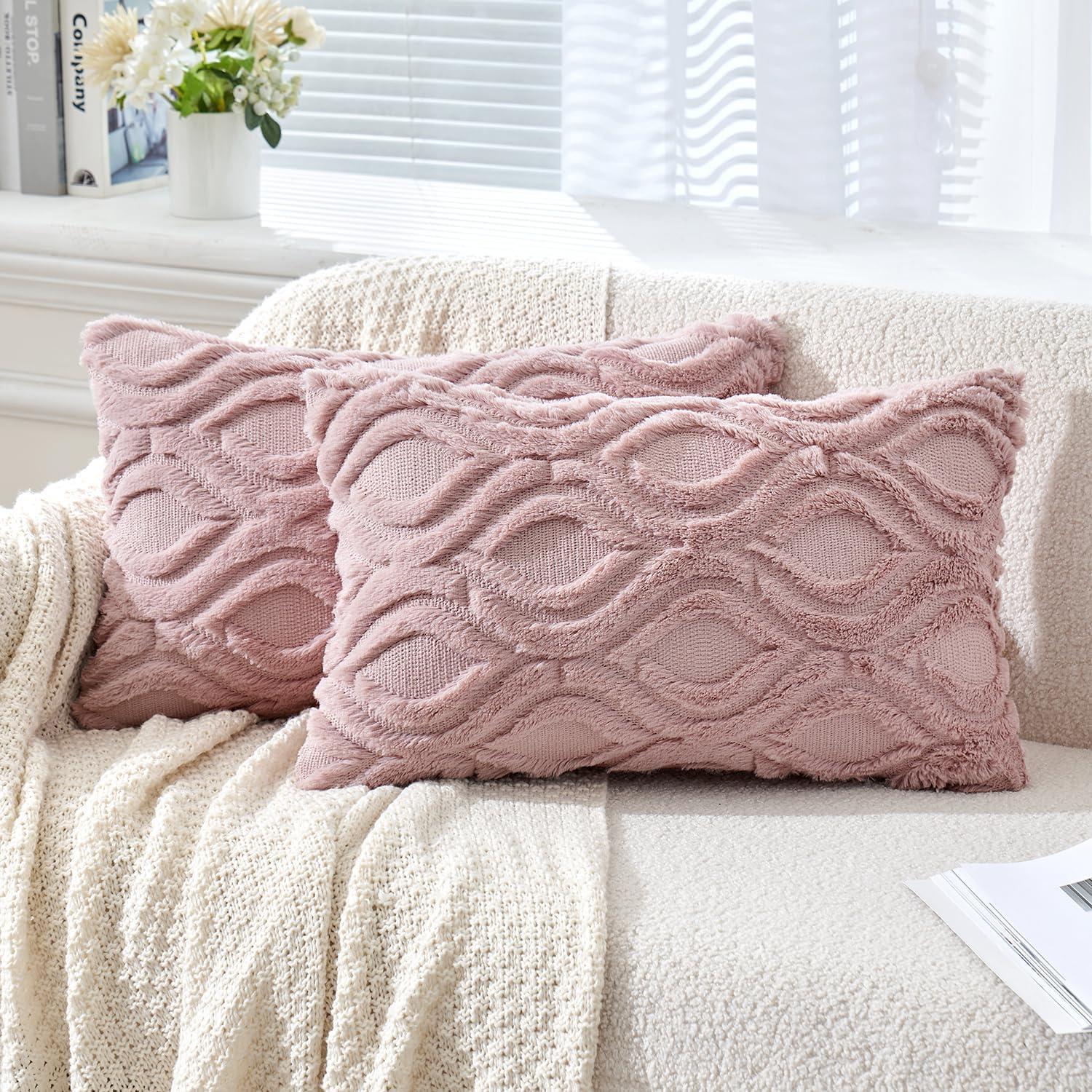 imageMIULEE Navy Blue Throw Pillow Covers 20x20 Inch Soft Winter Plush Faux Wool Couch Pillow Covers Set of 2 Decorative Farmhouse Boho Throw Pillows for Sofa Living Room BedBlush Pink