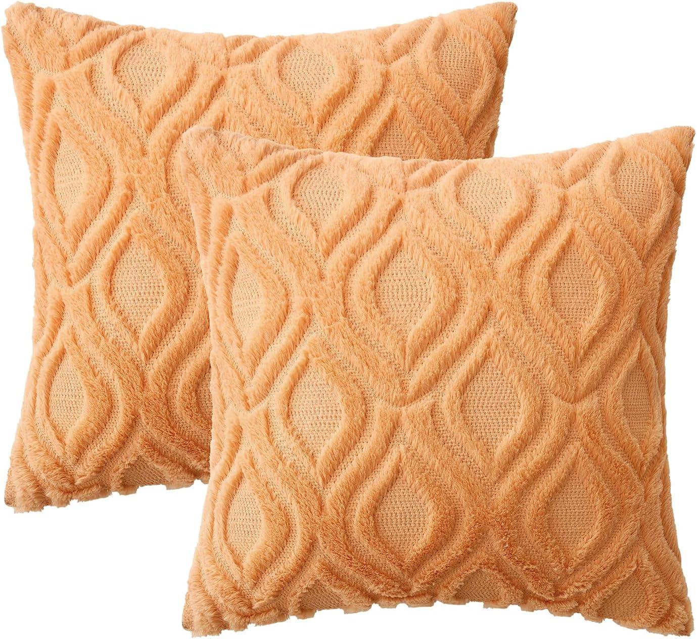 imageMIULEE Navy Blue Throw Pillow Covers 20x20 Inch Soft Winter Plush Faux Wool Couch Pillow Covers Set of 2 Decorative Farmhouse Boho Throw Pillows for Sofa Living Room BedOrange