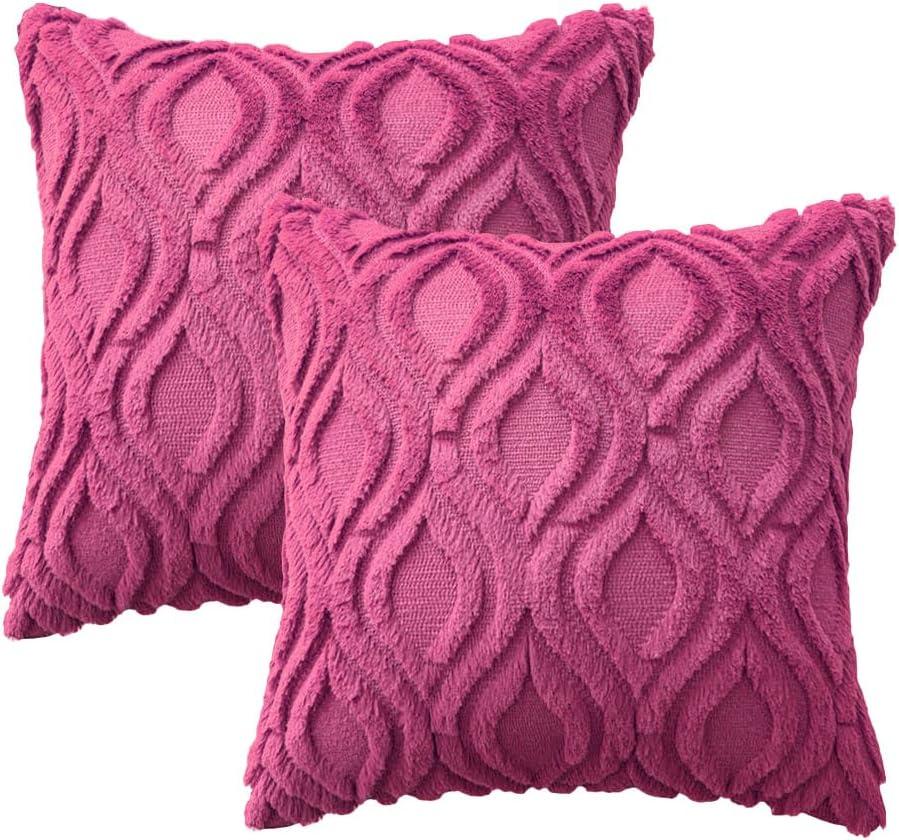 imageMIULEE Navy Blue Throw Pillow Covers 20x20 Inch Soft Winter Plush Faux Wool Couch Pillow Covers Set of 2 Decorative Farmhouse Boho Throw Pillows for Sofa Living Room BedHot Pink