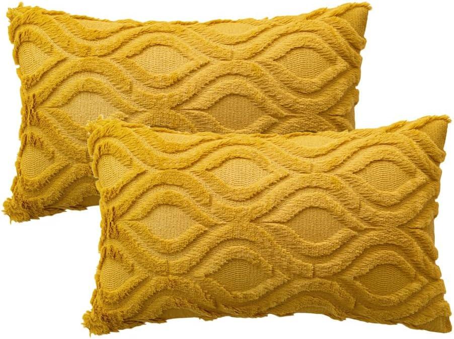 imageMIULEE Navy Blue Throw Pillow Covers 20x20 Inch Soft Winter Plush Faux Wool Couch Pillow Covers Set of 2 Decorative Farmhouse Boho Throw Pillows for Sofa Living Room BedMustard Yellow