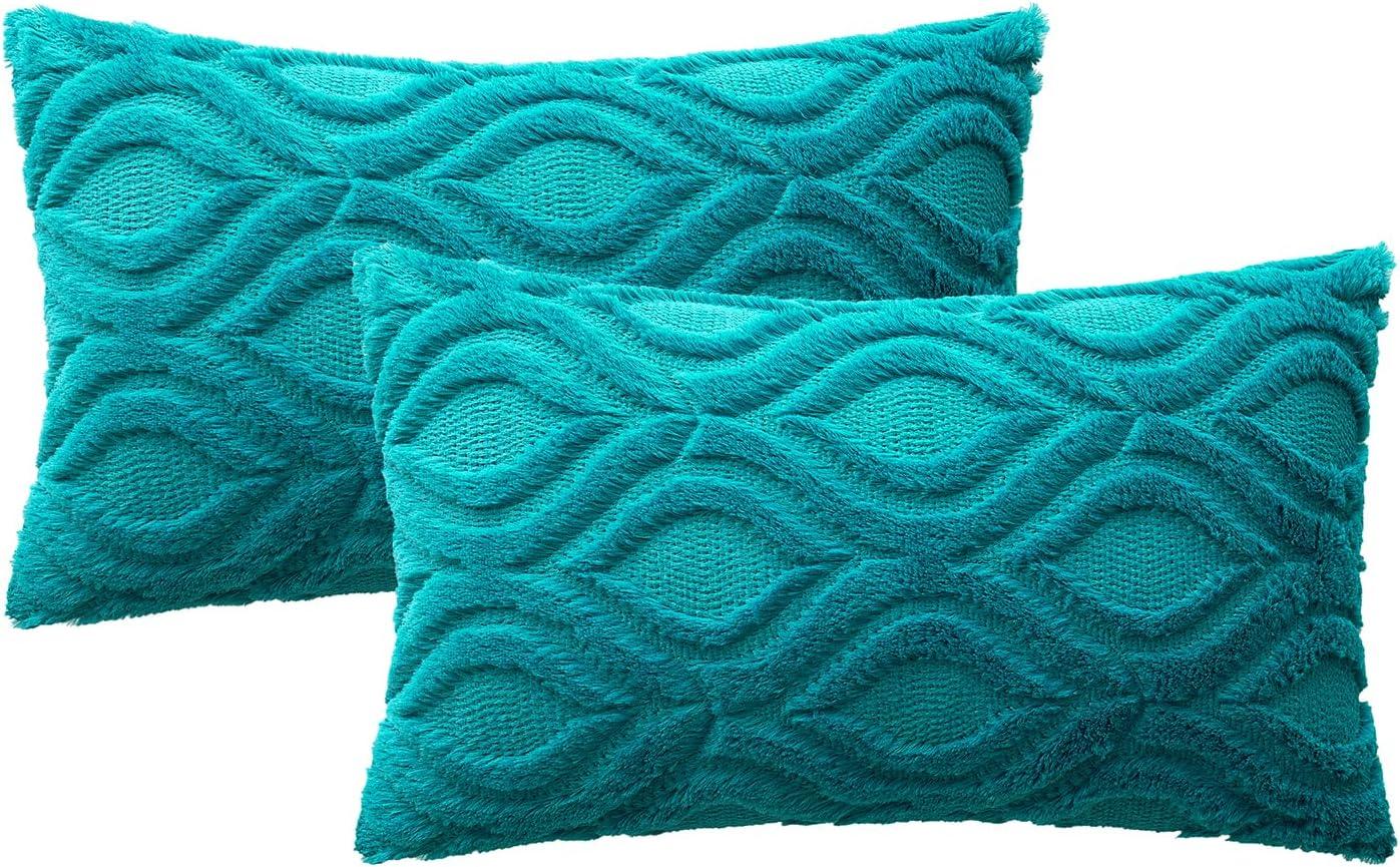imageMIULEE Navy Blue Throw Pillow Covers 20x20 Inch Soft Winter Plush Faux Wool Couch Pillow Covers Set of 2 Decorative Farmhouse Boho Throw Pillows for Sofa Living Room BedTeal