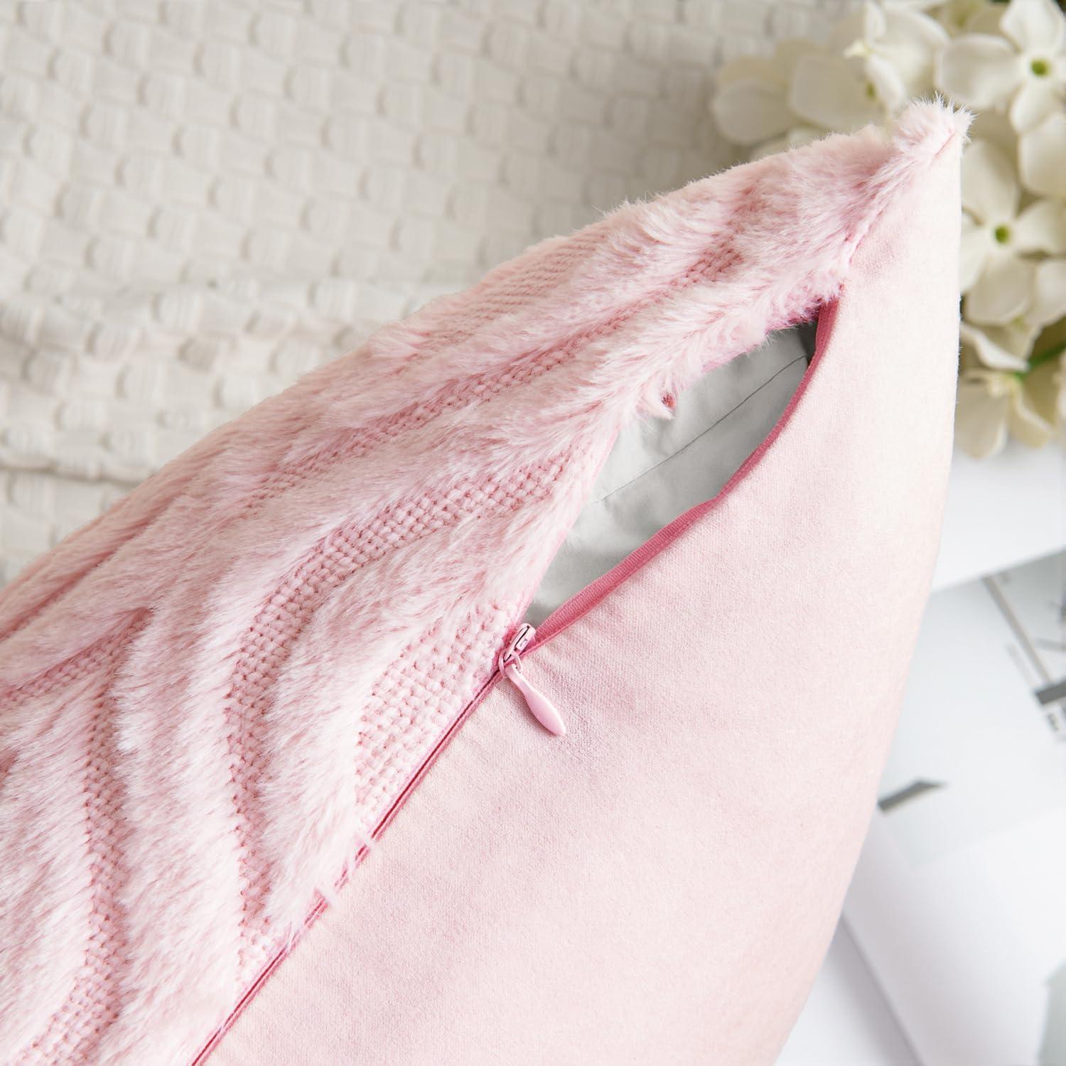 imageMIULEE Navy Blue Throw Pillow Covers 20x20 Inch Soft Winter Plush Faux Wool Couch Pillow Covers Set of 2 Decorative Farmhouse Boho Throw Pillows for Sofa Living Room BedLight Pink