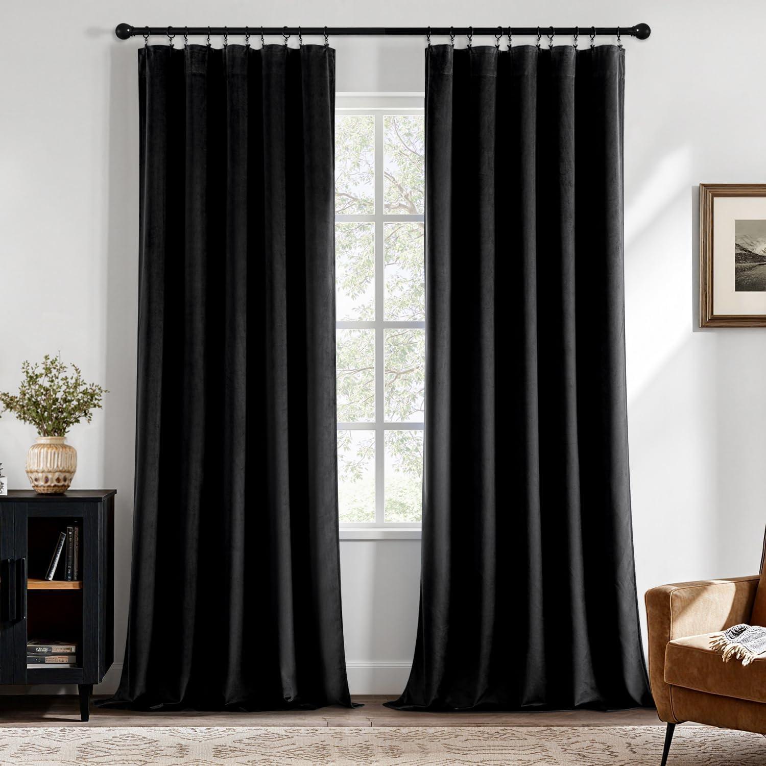 imageMIULEE Navy Blue Velvet Curtains 84 Inch Long Luxury Super Soft Thermal Insulated Blackout Curtains Room Darkening Drapes Rod Pocket Design for Bedroom Living Room Set of 2 Panels W40 x L84 InchBlack
