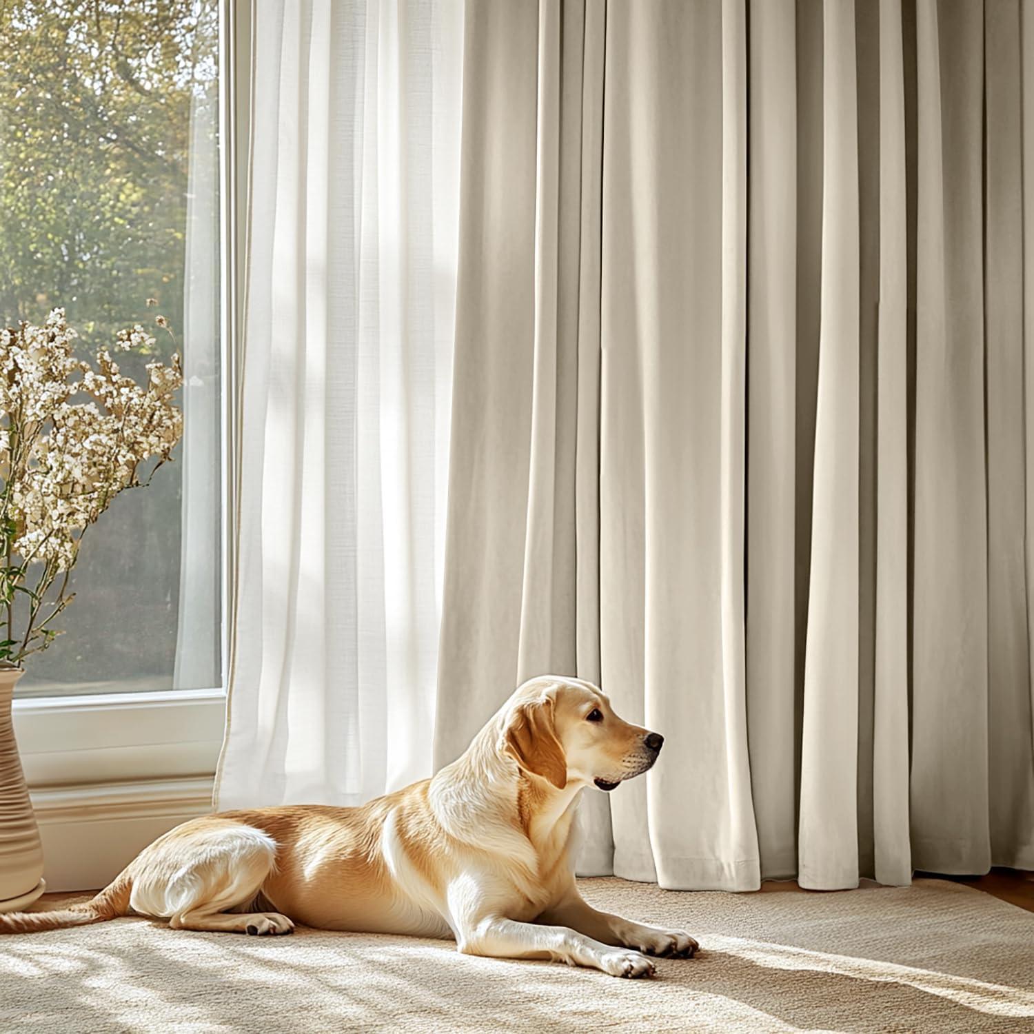 imageMIULEE Navy Blue Velvet Curtains 84 Inch Long Luxury Super Soft Thermal Insulated Blackout Curtains Room Darkening Drapes Rod Pocket Design for Bedroom Living Room Set of 2 Panels W40 x L84 InchBeige