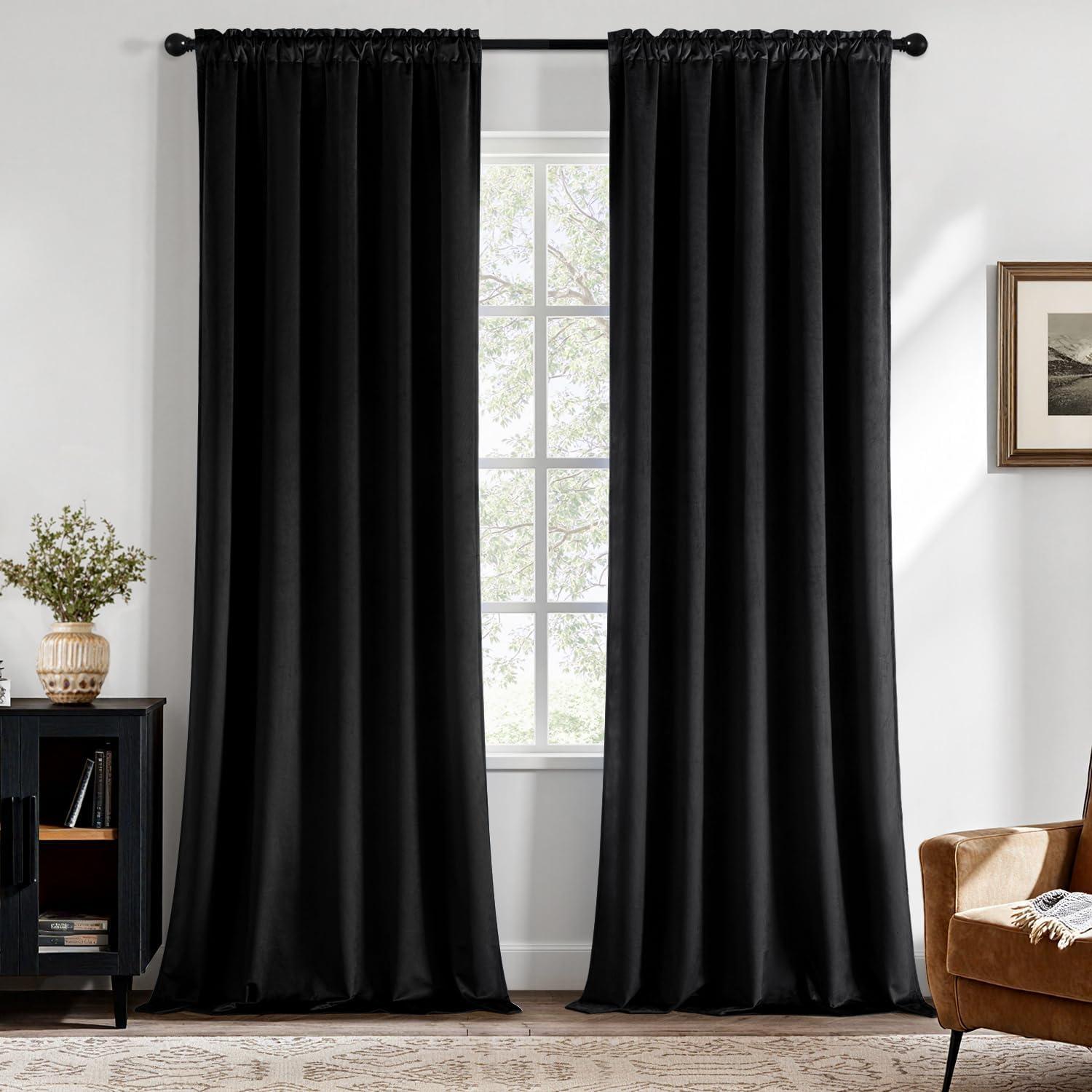 imageMIULEE Navy Blue Velvet Curtains 84 Inch Long Luxury Super Soft Thermal Insulated Blackout Curtains Room Darkening Drapes Rod Pocket Design for Bedroom Living Room Set of 2 Panels W40 x L84 InchBlack