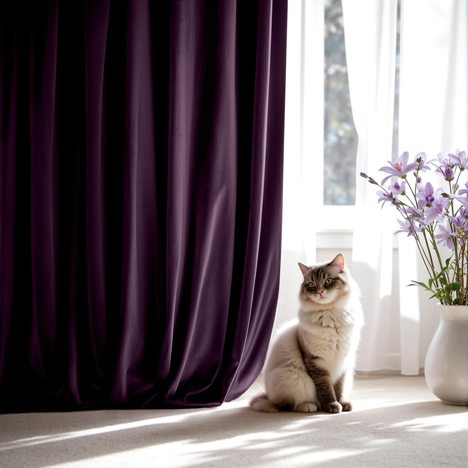 imageMIULEE Navy Blue Velvet Curtains 84 Inch Long Luxury Super Soft Thermal Insulated Blackout Curtains Room Darkening Drapes Rod Pocket Design for Bedroom Living Room Set of 2 Panels W40 x L84 InchPurple Orchid