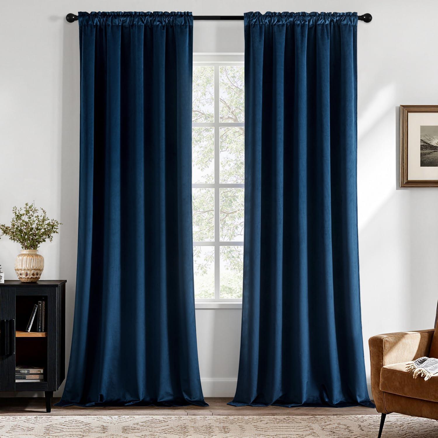 imageMIULEE Navy Blue Velvet Curtains 84 Inch Long Luxury Super Soft Thermal Insulated Blackout Curtains Room Darkening Drapes Rod Pocket Design for Bedroom Living Room Set of 2 Panels W40 x L84 InchNavy Blue