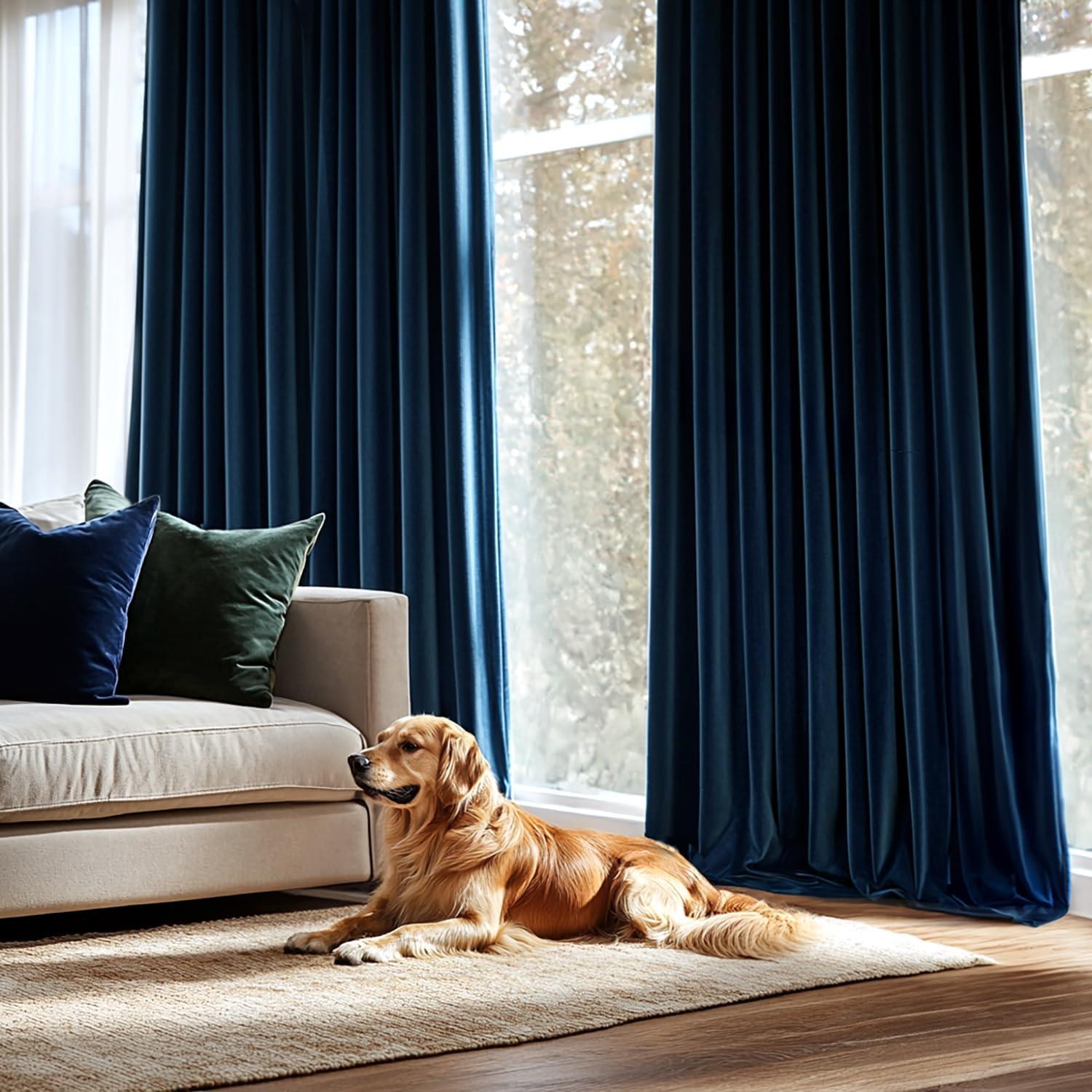 imageMIULEE Navy Blue Velvet Curtains 84 Inch Long Luxury Super Soft Thermal Insulated Blackout Curtains Room Darkening Drapes Rod Pocket Design for Bedroom Living Room Set of 2 Panels W40 x L84 InchNavy Blue
