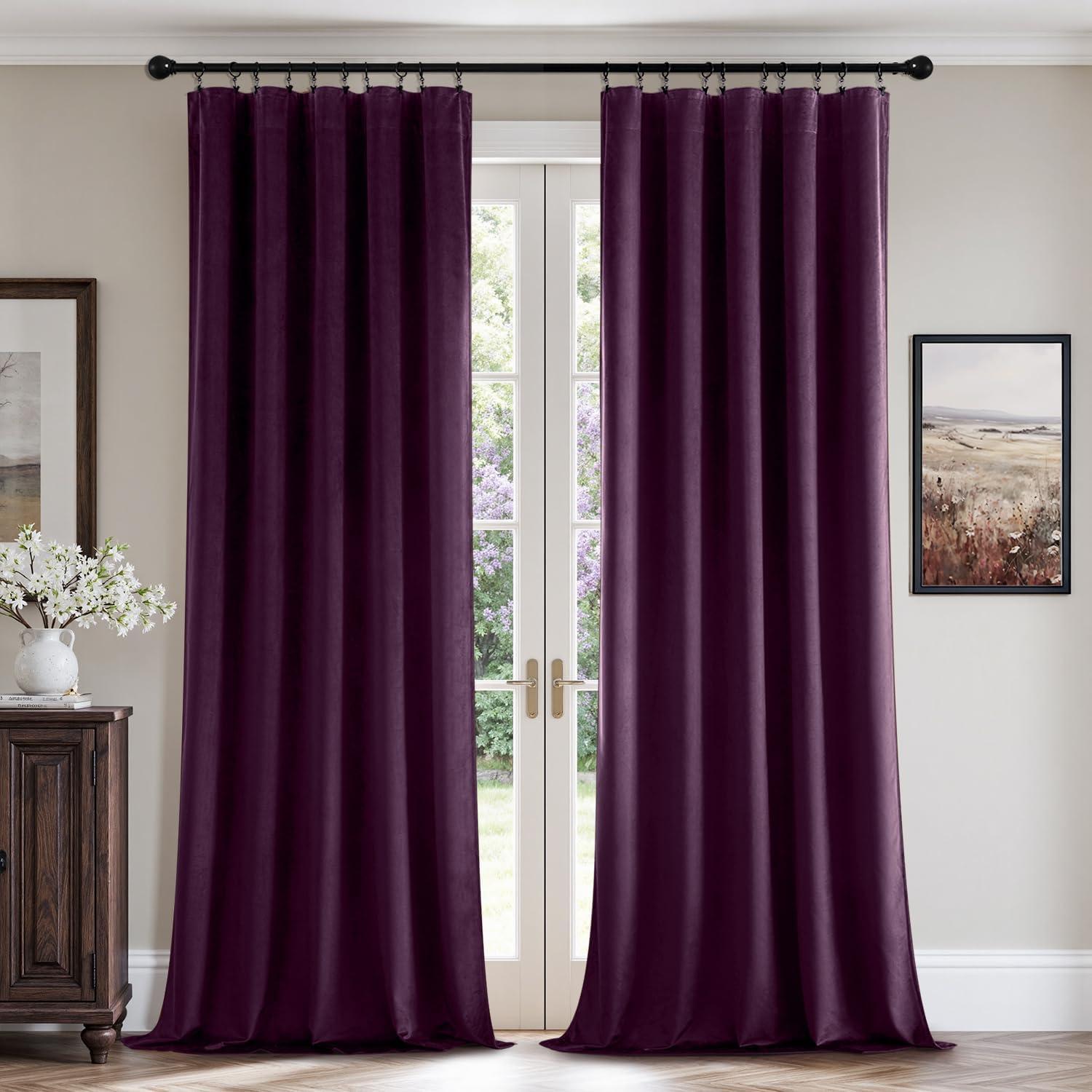 imageMIULEE Navy Blue Velvet Curtains 84 Inch Long Luxury Super Soft Thermal Insulated Blackout Curtains Room Darkening Drapes Rod Pocket Design for Bedroom Living Room Set of 2 Panels W40 x L84 InchPurple Orchid