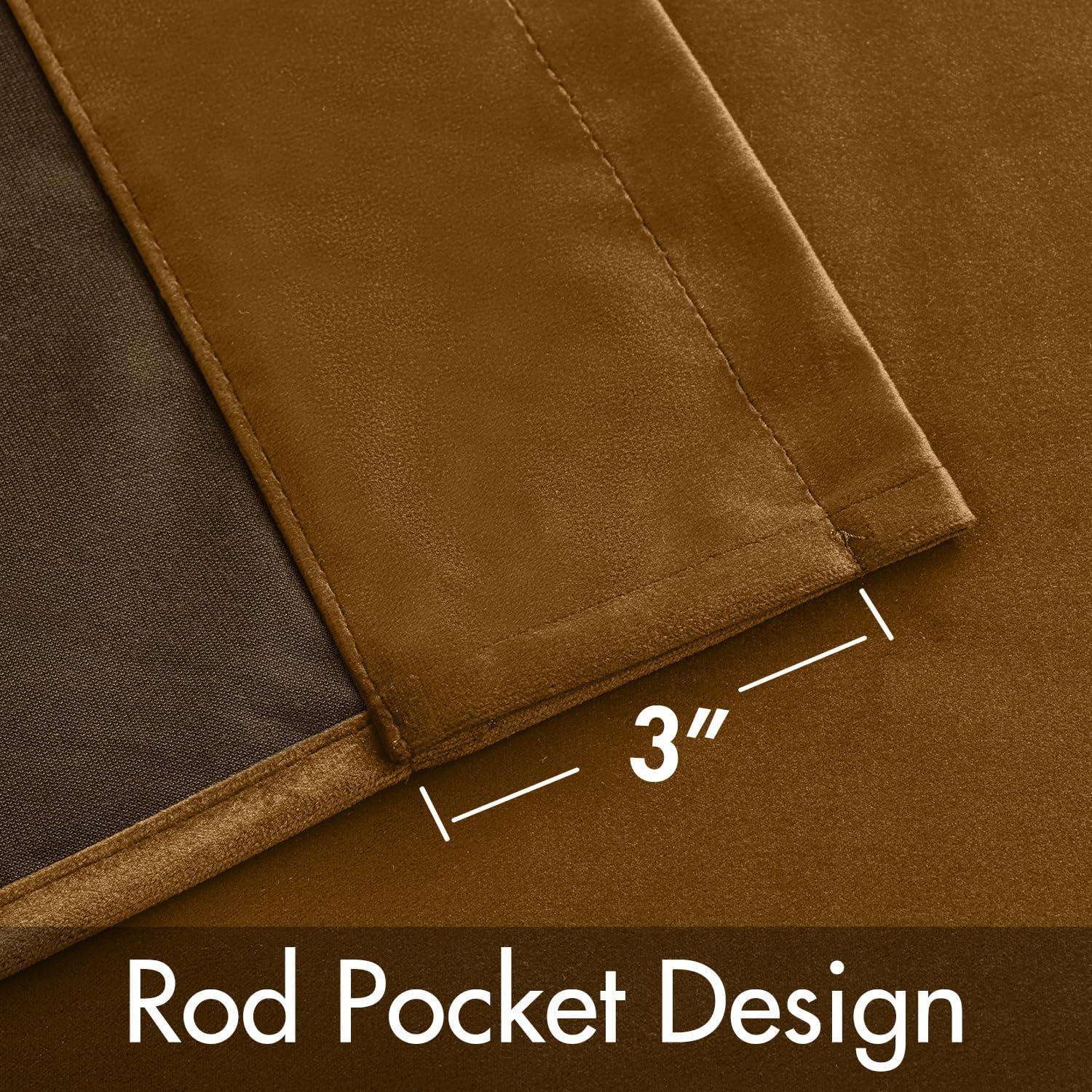 imageMIULEE Navy Blue Velvet Curtains 84 Inch Long Luxury Super Soft Thermal Insulated Blackout Curtains Room Darkening Drapes Rod Pocket Design for Bedroom Living Room Set of 2 Panels W40 x L84 InchGolden Brown