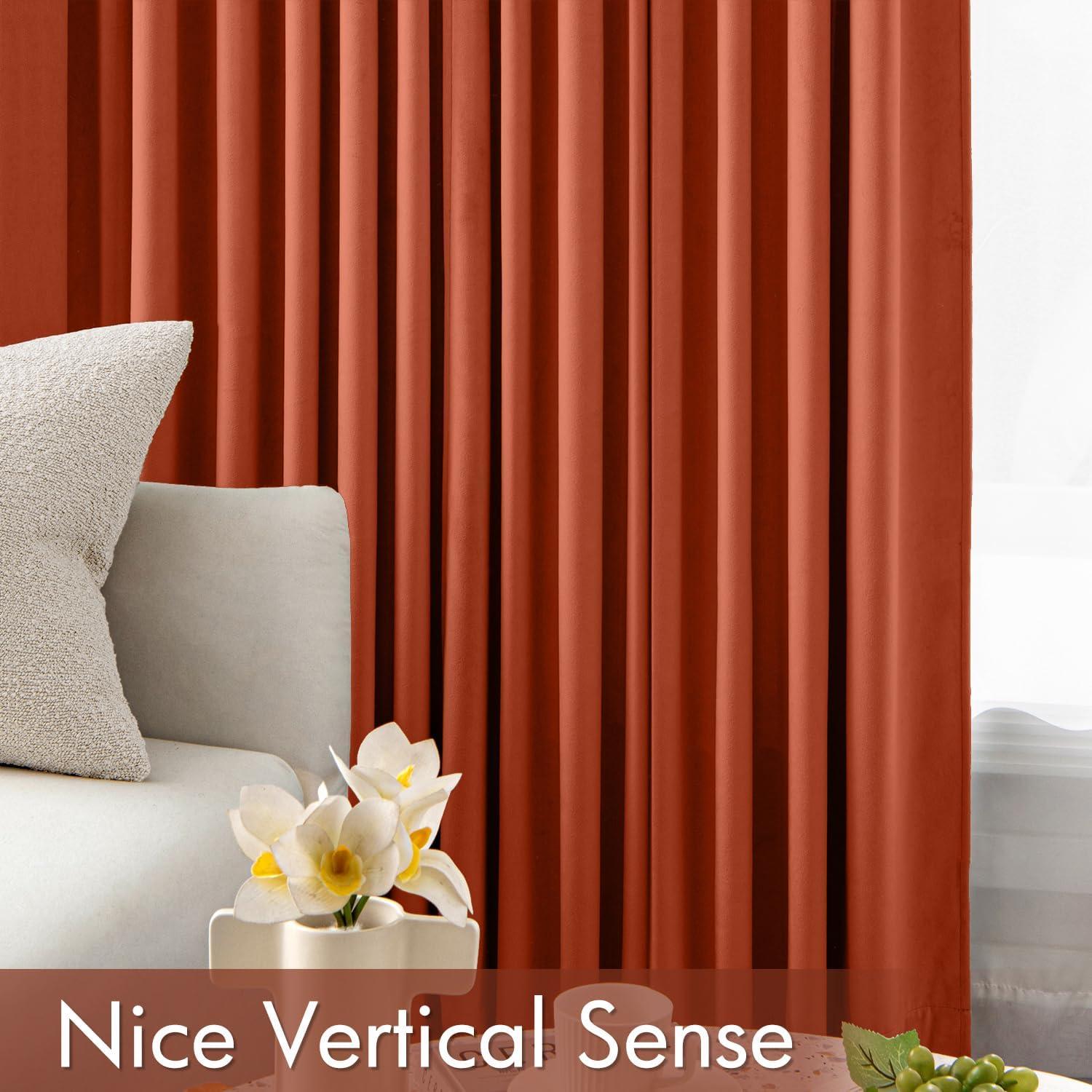 imageMIULEE Navy Blue Velvet Curtains 84 Inch Long Luxury Super Soft Thermal Insulated Blackout Curtains Room Darkening Drapes Rod Pocket Design for Bedroom Living Room Set of 2 Panels W40 x L84 InchBurnt Orange