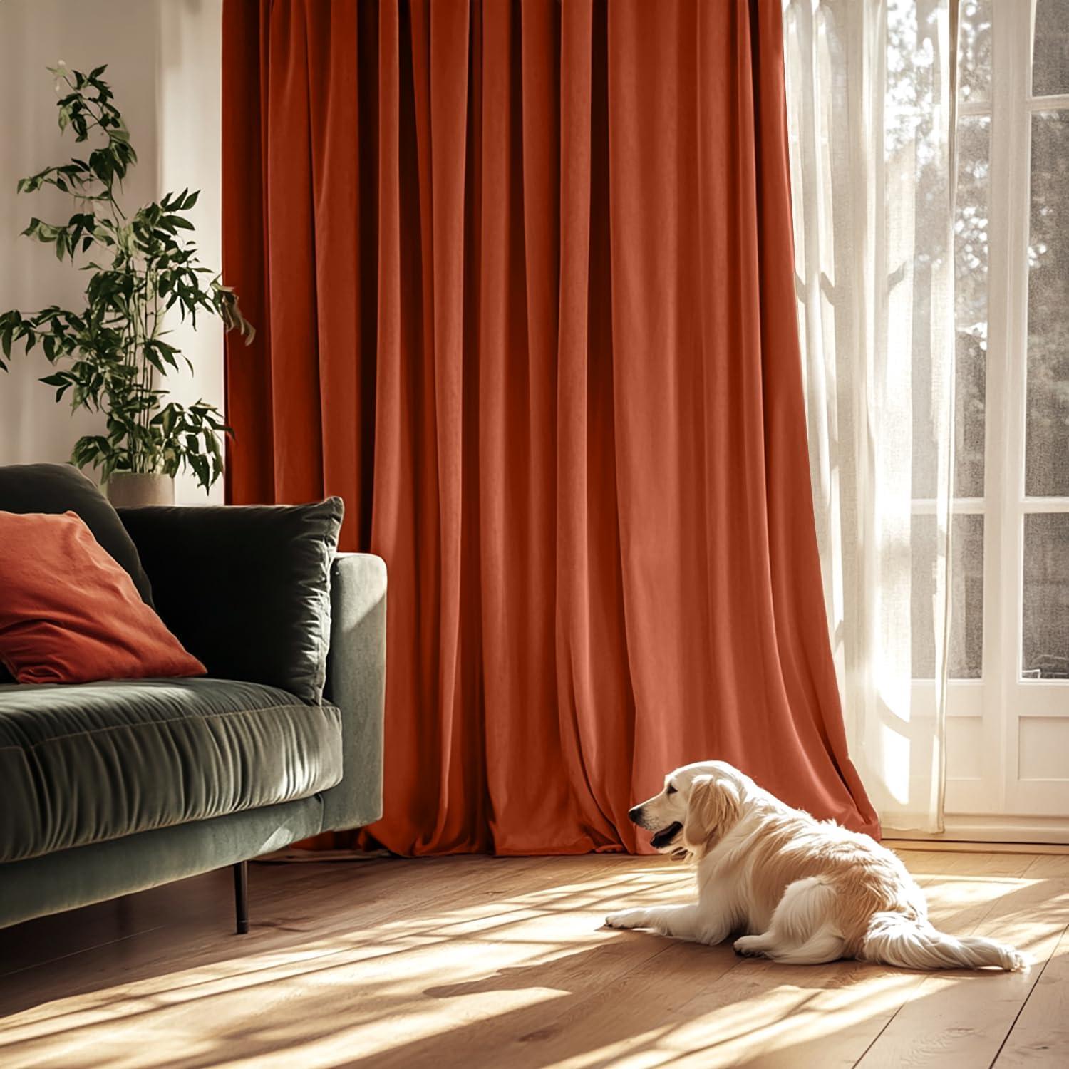 imageMIULEE Navy Blue Velvet Curtains 84 Inch Long Luxury Super Soft Thermal Insulated Blackout Curtains Room Darkening Drapes Rod Pocket Design for Bedroom Living Room Set of 2 Panels W40 x L84 InchBurnt Orange