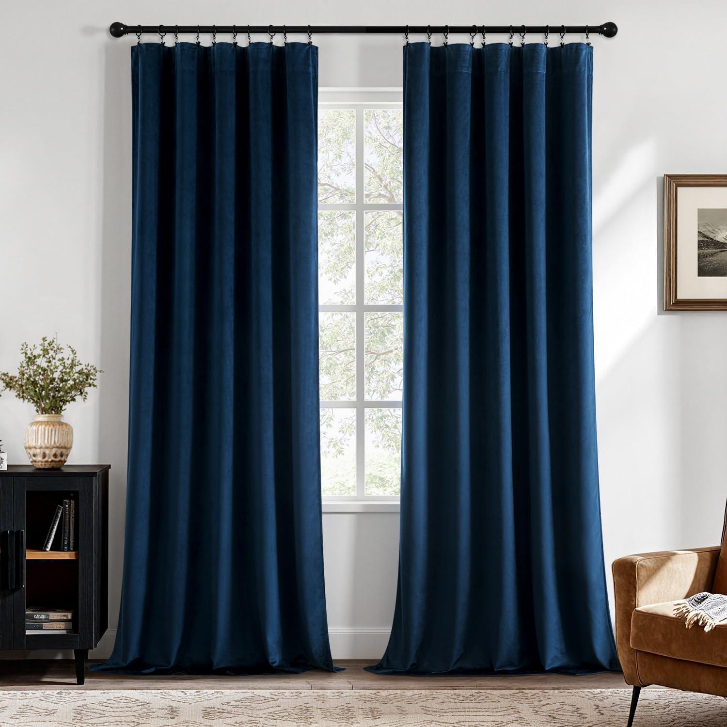 imageMIULEE Navy Blue Velvet Curtains 84 Inch Long Luxury Super Soft Thermal Insulated Blackout Curtains Room Darkening Drapes Rod Pocket Design for Bedroom Living Room Set of 2 Panels W40 x L84 InchNavy Blue