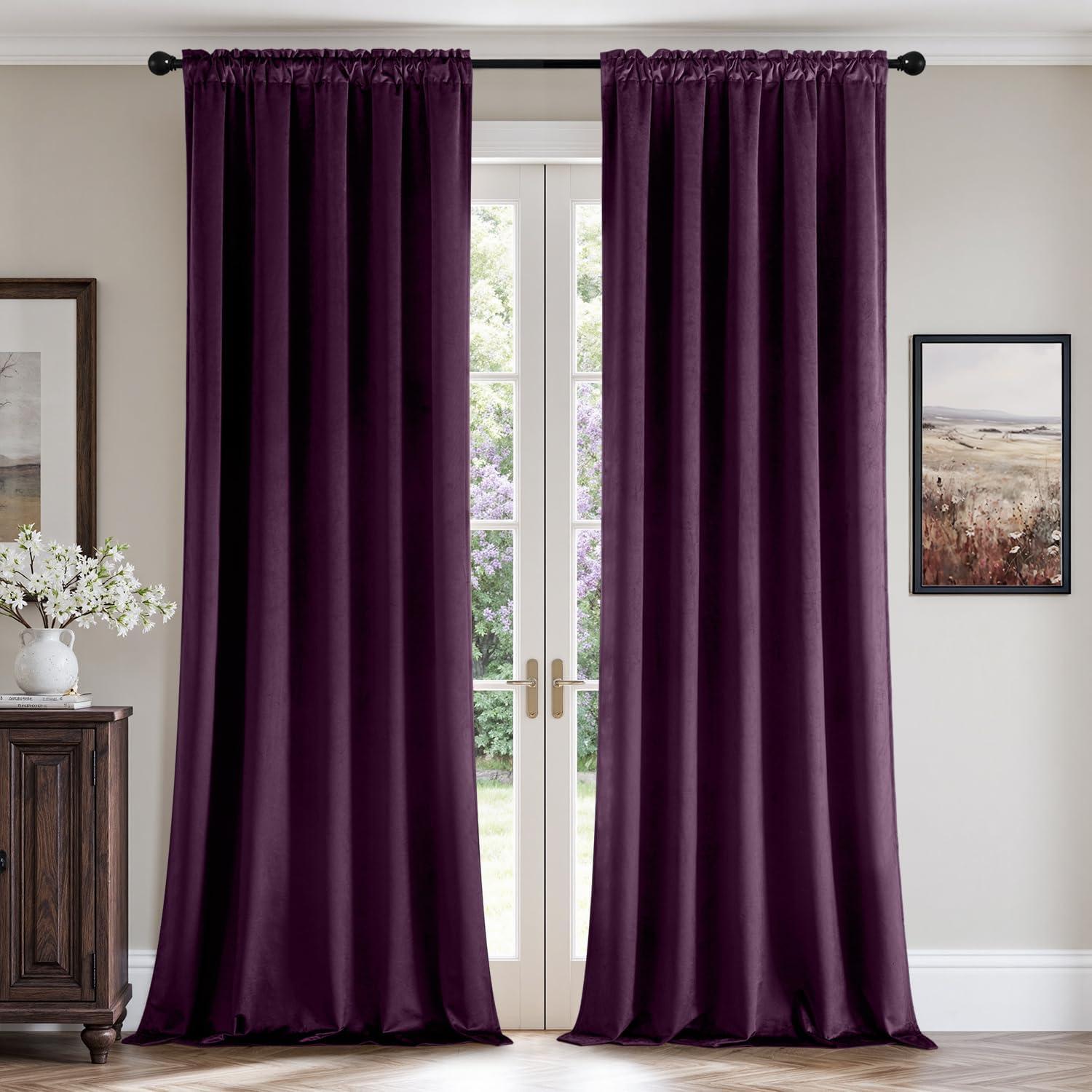 imageMIULEE Navy Blue Velvet Curtains 84 Inch Long Luxury Super Soft Thermal Insulated Blackout Curtains Room Darkening Drapes Rod Pocket Design for Bedroom Living Room Set of 2 Panels W40 x L84 InchPurple Orchid
