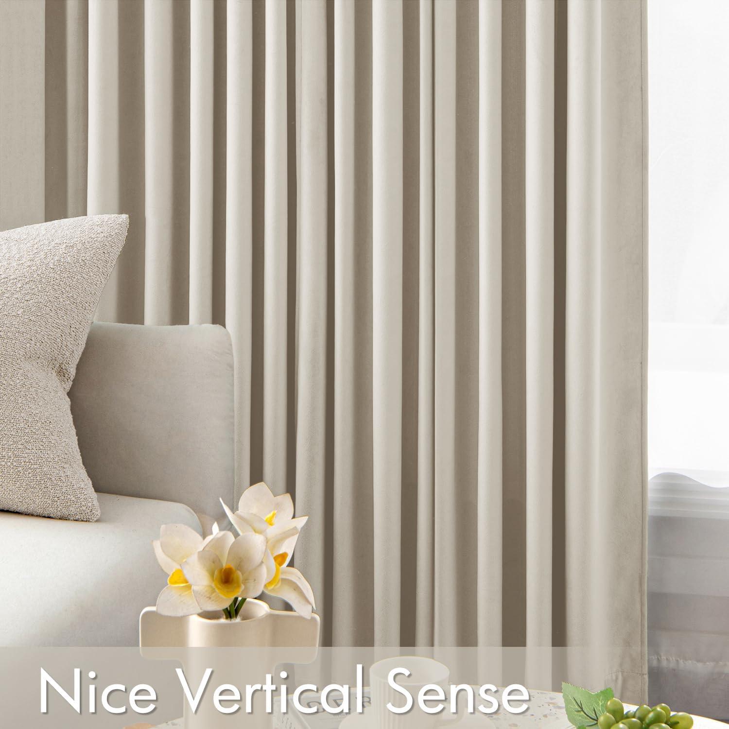 imageMIULEE Navy Blue Velvet Curtains 84 Inch Long Luxury Super Soft Thermal Insulated Blackout Curtains Room Darkening Drapes Rod Pocket Design for Bedroom Living Room Set of 2 Panels W40 x L84 InchBeige