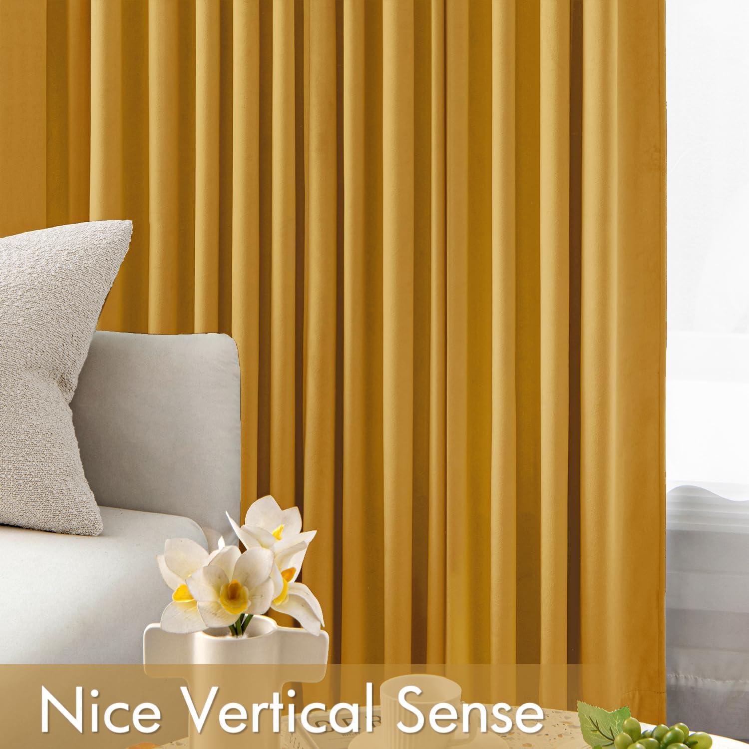 imageMIULEE Navy Blue Velvet Curtains 84 Inch Long Luxury Super Soft Thermal Insulated Blackout Curtains Room Darkening Drapes Rod Pocket Design for Bedroom Living Room Set of 2 Panels W40 x L84 InchMustard Yellow