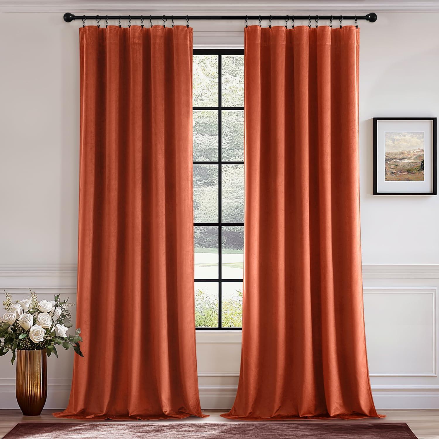 imageMIULEE Navy Blue Velvet Curtains 84 Inch Long Luxury Super Soft Thermal Insulated Blackout Curtains Room Darkening Drapes Rod Pocket Design for Bedroom Living Room Set of 2 Panels W40 x L84 InchBurnt Orange