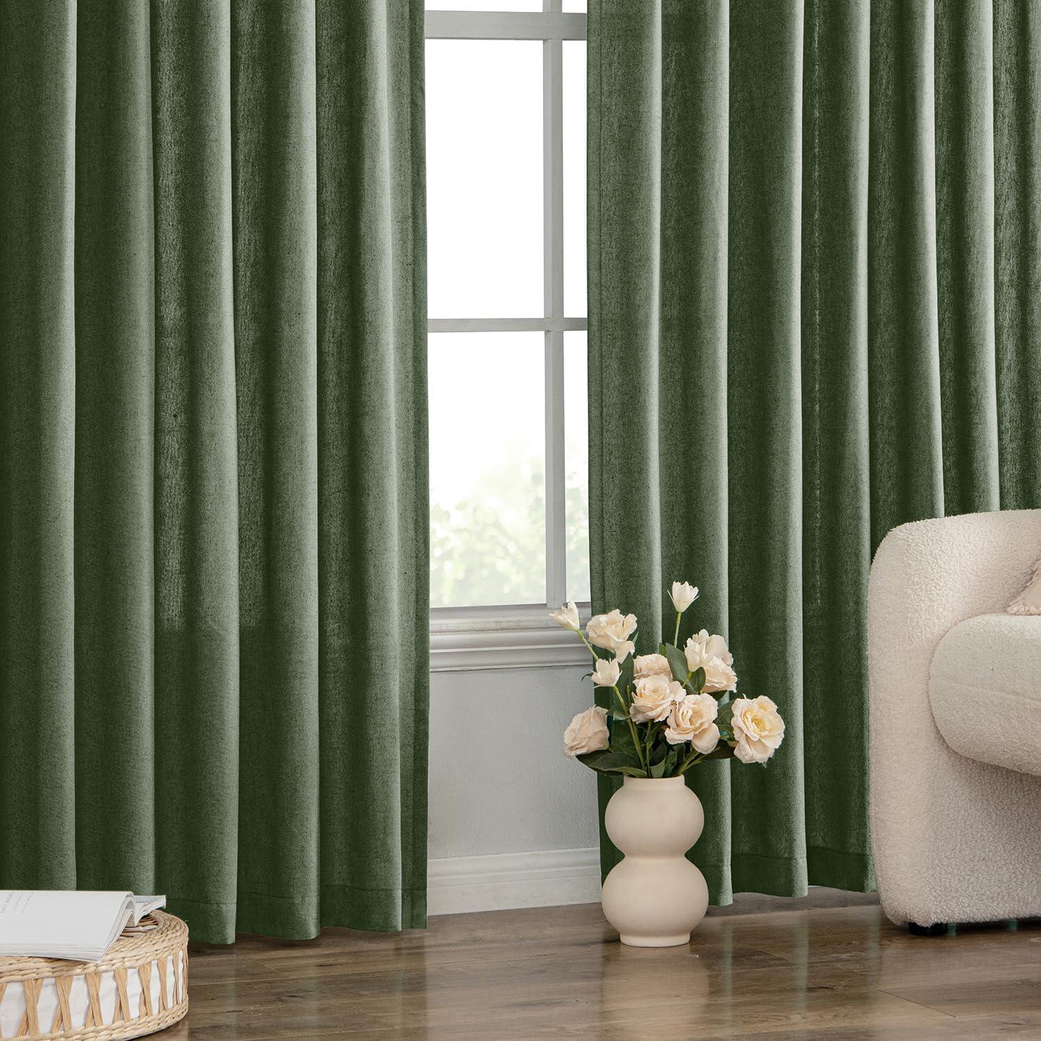 imageMIULEE NonSeeThrough Privacy Linen Curtains 2 Panels Christmas Emerald Green Light Filtering Window Curtains Textured Back Tab Semi Sheer Drapes for Bedroom Living Room 52 x 90 Inches LongOlive Green