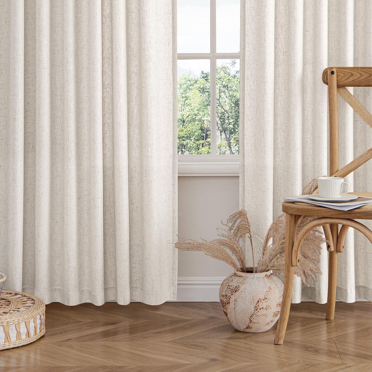 imageMIULEE NonSeeThrough Privacy Linen Curtains 2 Panels Christmas Emerald Green Light Filtering Window Curtains Textured Back Tab Semi Sheer Drapes for Bedroom Living Room 52 x 90 Inches LongWhite