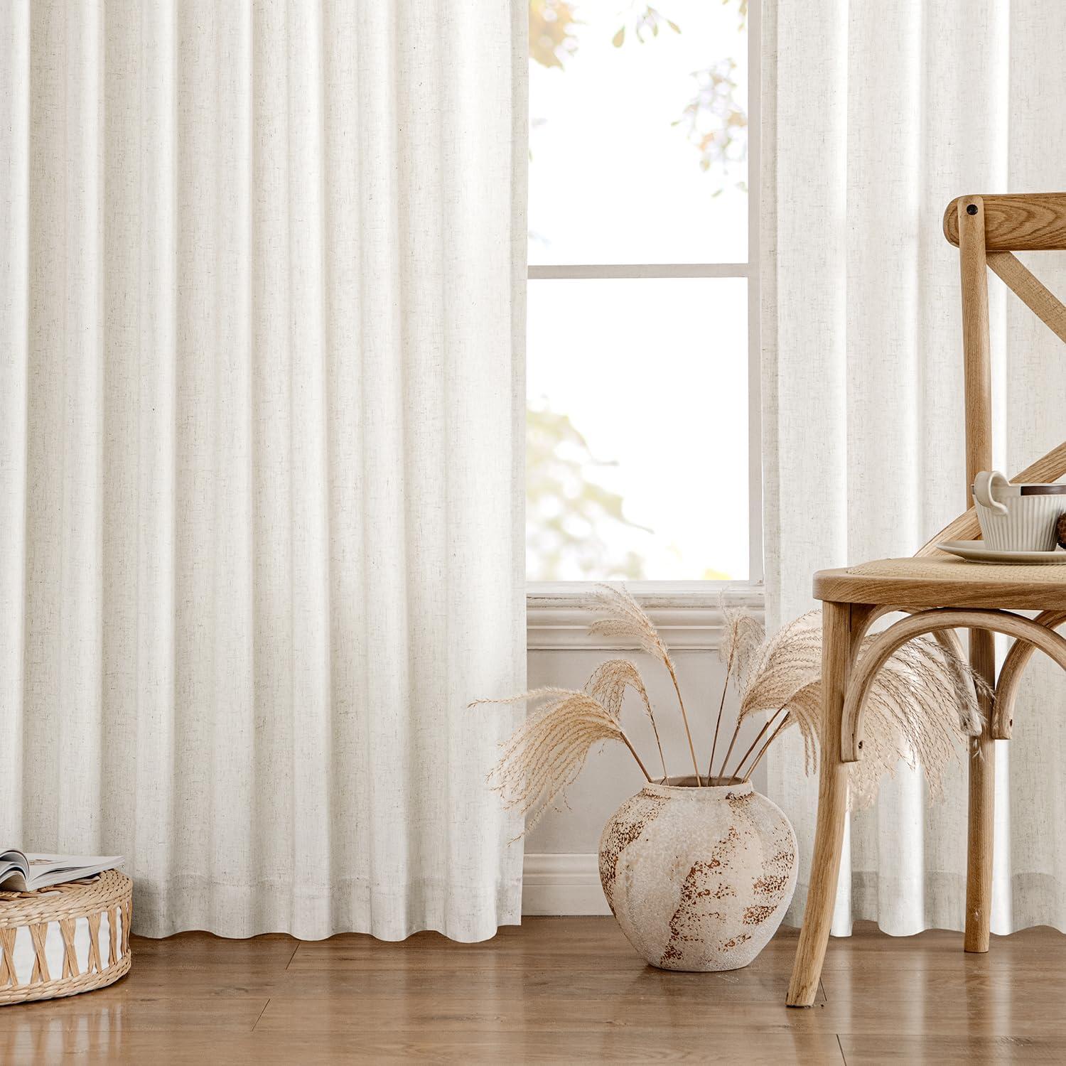 imageMIULEE NonSeeThrough Privacy Linen Curtains 2 Panels Christmas Emerald Green Light Filtering Window Curtains Textured Back Tab Semi Sheer Drapes for Bedroom Living Room 52 x 90 Inches LongNatural