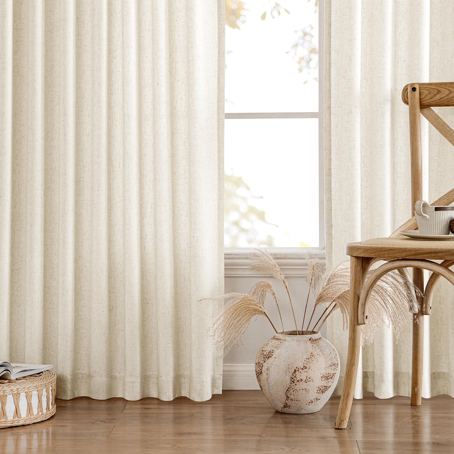 imageMIULEE NonSeeThrough Privacy Linen Curtains 2 Panels Christmas Emerald Green Light Filtering Window Curtains Textured Back Tab Semi Sheer Drapes for Bedroom Living Room 52 x 90 Inches LongIvory