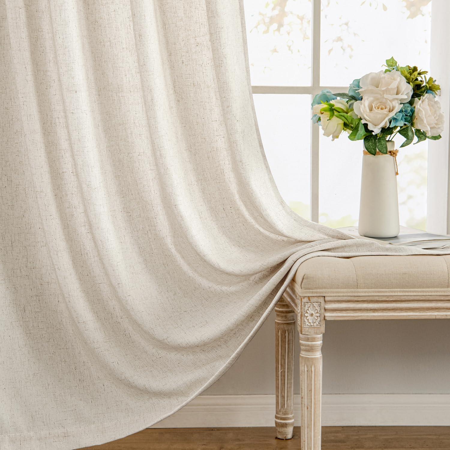 imageMIULEE NonSeeThrough Privacy Linen Curtains 2 Panels Christmas Emerald Green Light Filtering Window Curtains Textured Back Tab Semi Sheer Drapes for Bedroom Living Room 52 x 90 Inches LongLinen