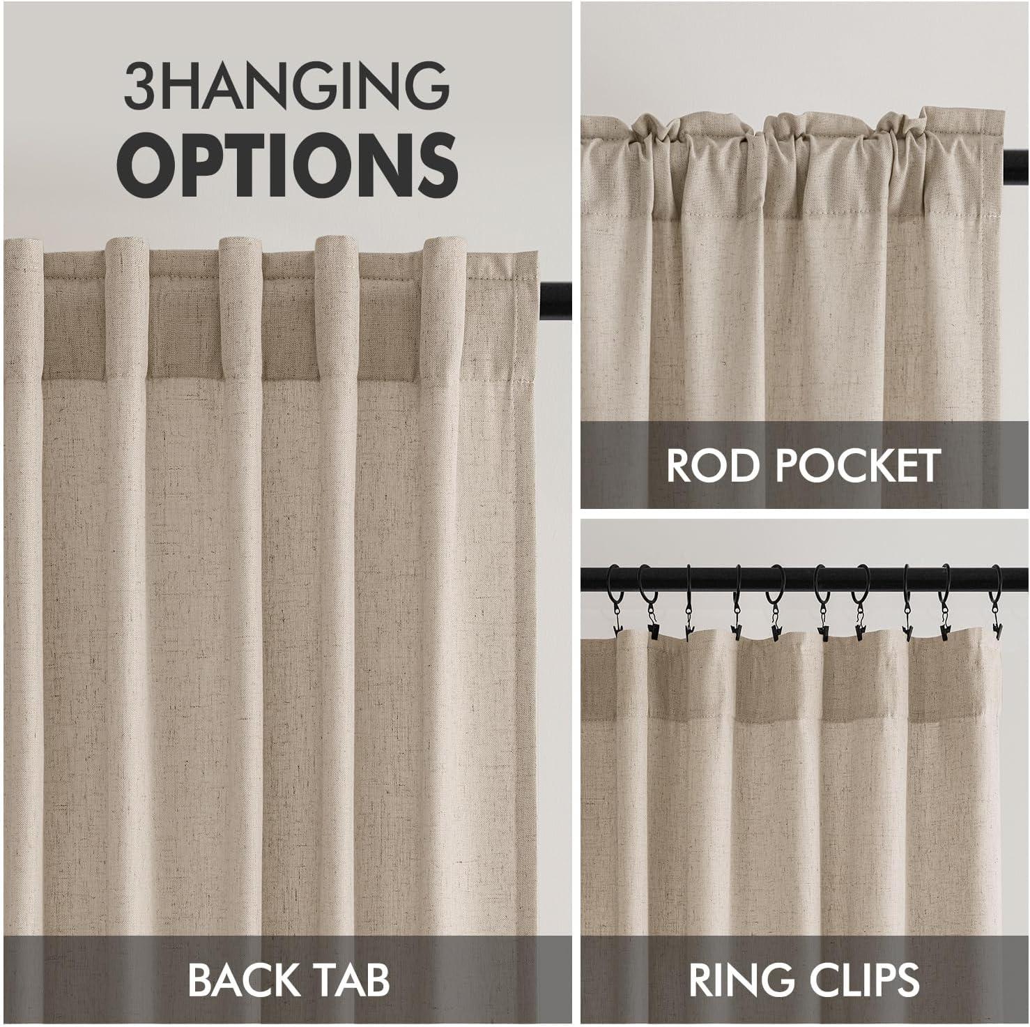imageMIULEE NonSeeThrough Privacy Linen Curtains 2 Panels Christmas Emerald Green Light Filtering Window Curtains Textured Back Tab Semi Sheer Drapes for Bedroom Living Room 52 x 90 Inches LongTaupe