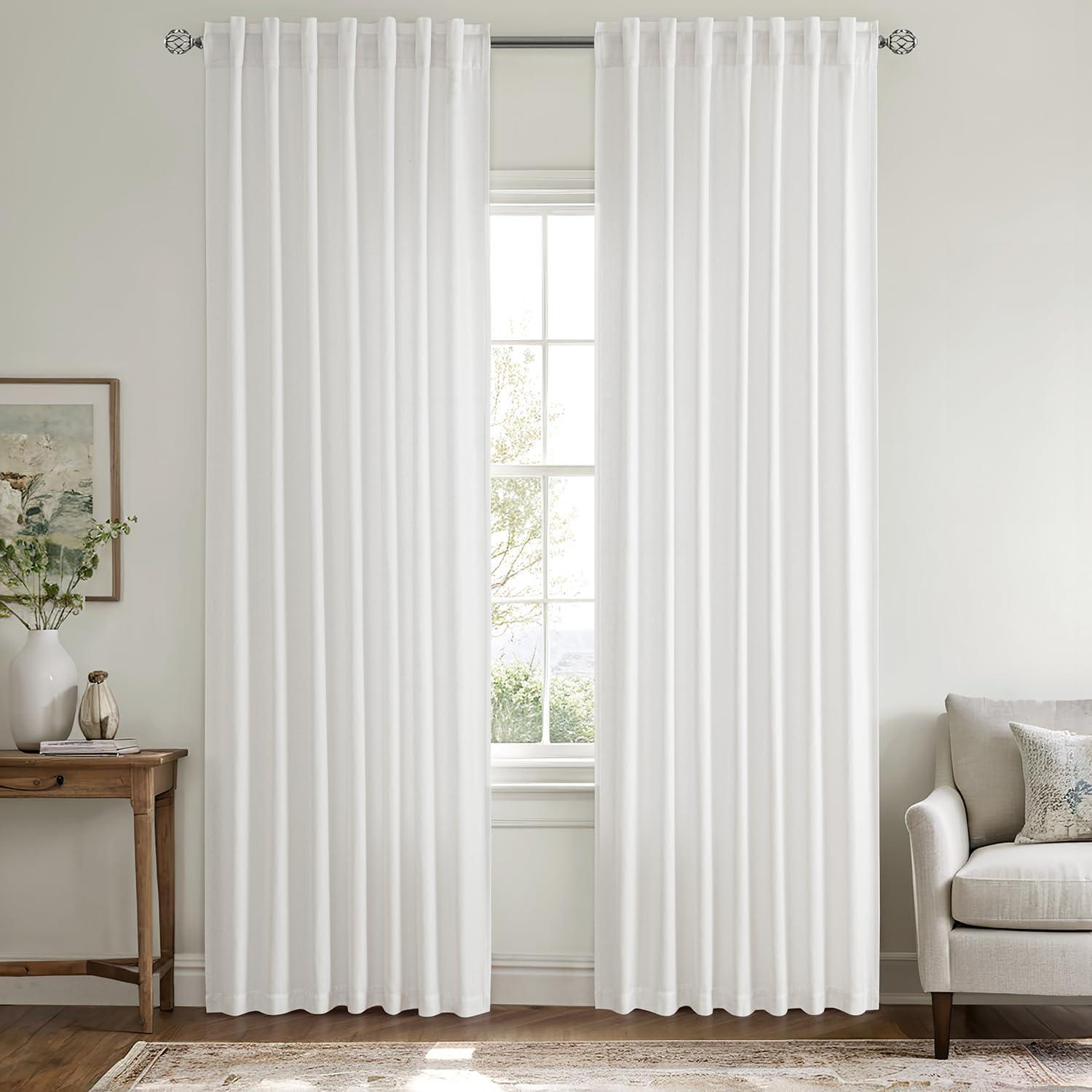 imageMIULEE NonSeeThrough Privacy Linen Curtains 2 Panels Christmas Emerald Green Light Filtering Window Curtains Textured Back Tab Semi Sheer Drapes for Bedroom Living Room 52 x 90 Inches LongPure White