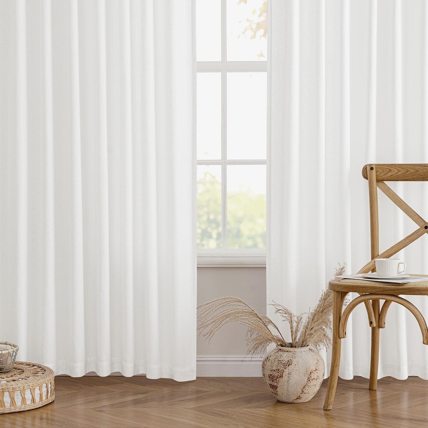 imageMIULEE NonSeeThrough Privacy Linen Curtains 2 Panels Christmas Emerald Green Light Filtering Window Curtains Textured Back Tab Semi Sheer Drapes for Bedroom Living Room 52 x 90 Inches LongPure White