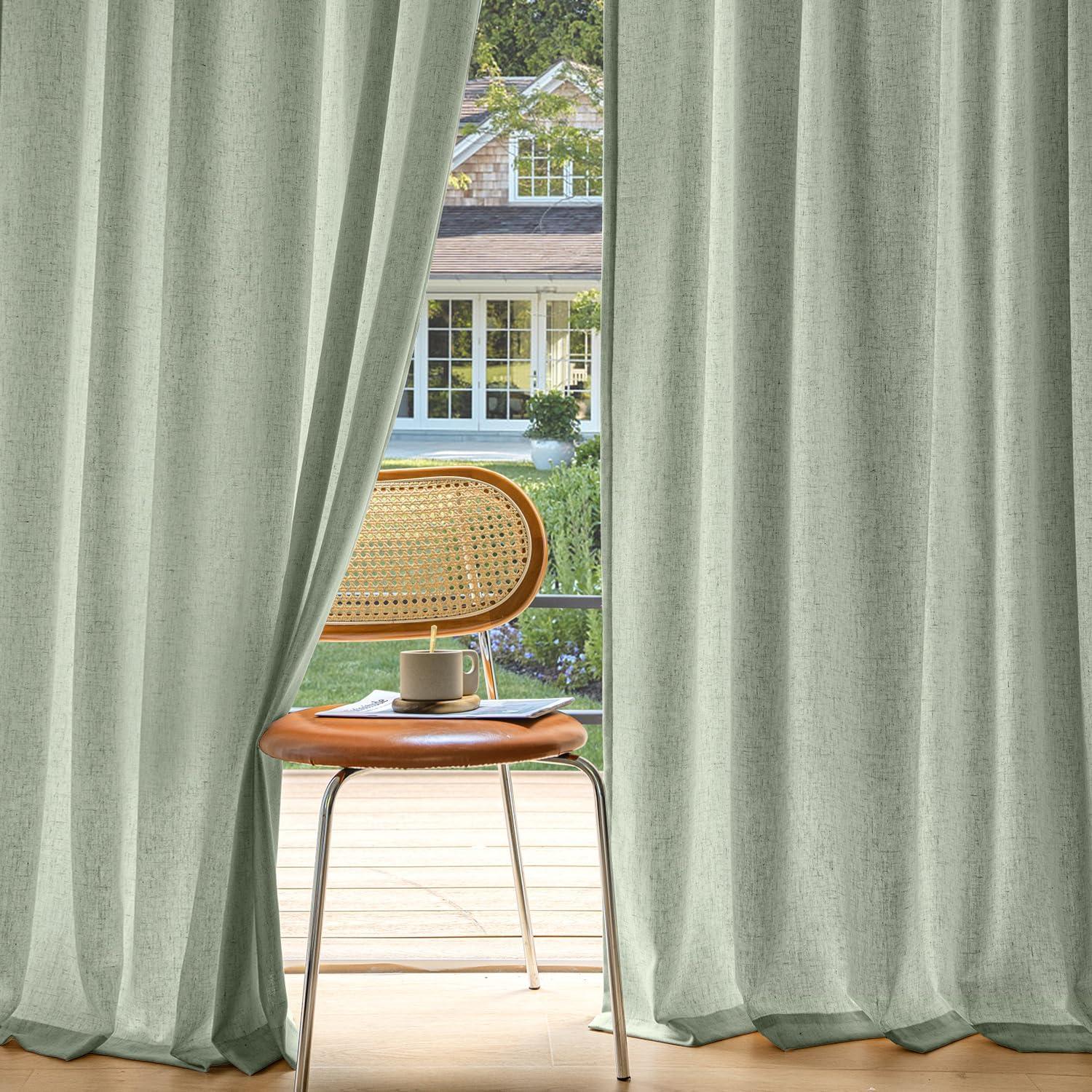 imageMIULEE NonSeeThrough Privacy Linen Curtains 2 Panels Christmas Emerald Green Light Filtering Window Curtains Textured Back Tab Semi Sheer Drapes for Bedroom Living Room 52 x 90 Inches LongSage Green