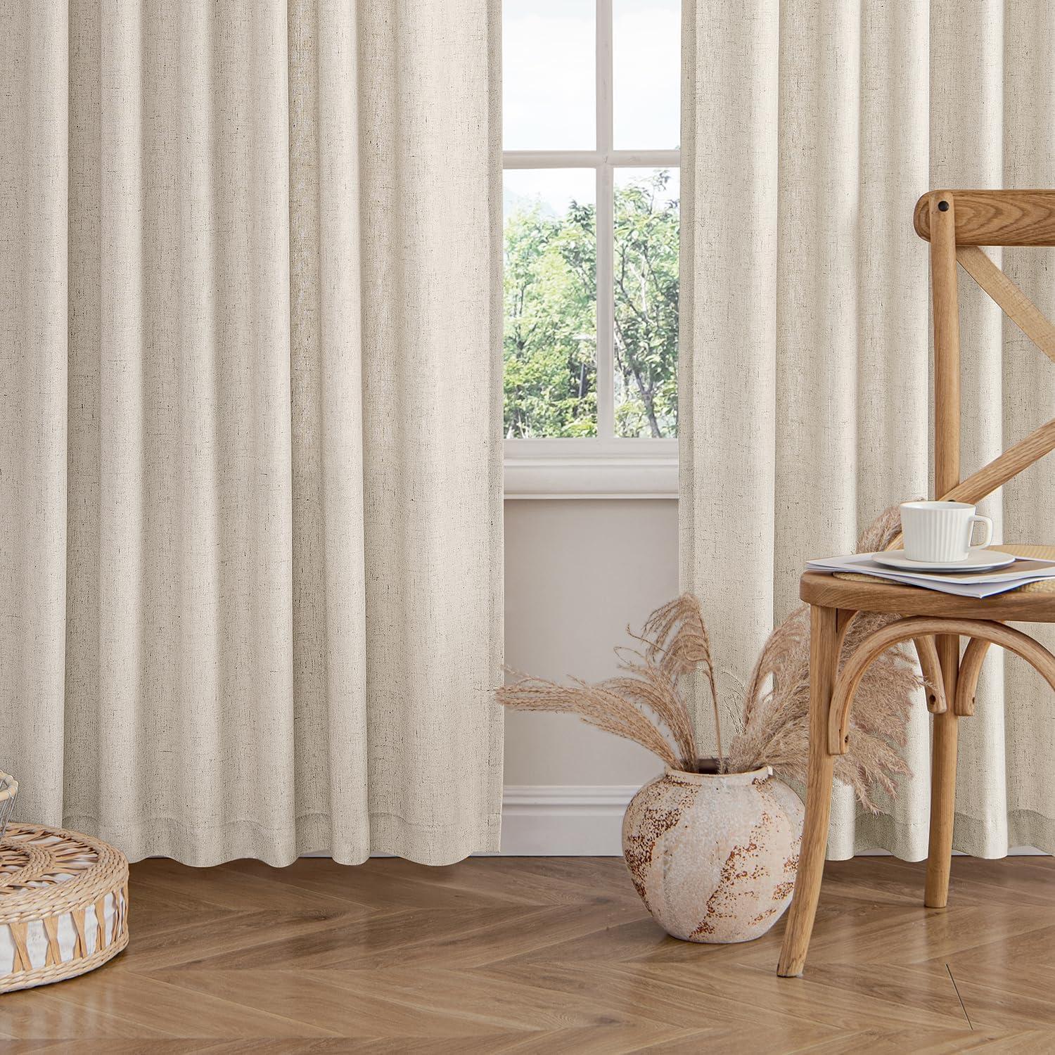 imageMIULEE NonSeeThrough Privacy Linen Curtains 2 Panels Christmas Emerald Green Light Filtering Window Curtains Textured Back Tab Semi Sheer Drapes for Bedroom Living Room 52 x 90 Inches LongLinen