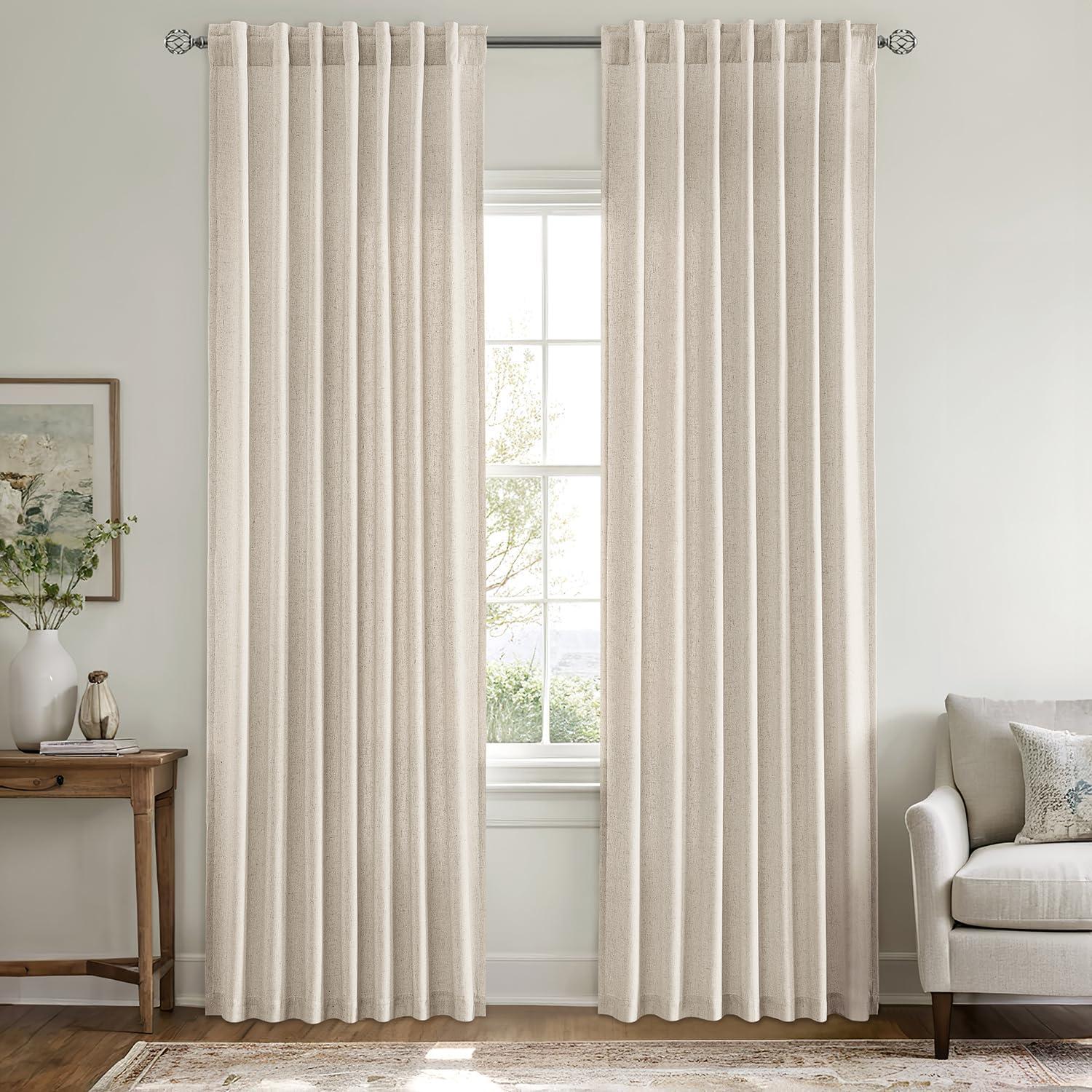 imageMIULEE NonSeeThrough Privacy Linen Curtains 2 Panels Christmas Emerald Green Light Filtering Window Curtains Textured Back Tab Semi Sheer Drapes for Bedroom Living Room 52 x 90 Inches LongLinen