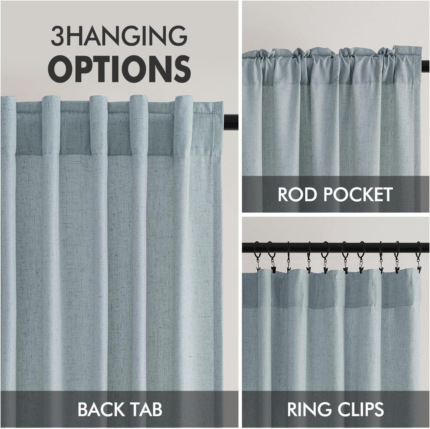 imageMIULEE NonSeeThrough Privacy Linen Curtains 2 Panels Christmas Emerald Green Light Filtering Window Curtains Textured Back Tab Semi Sheer Drapes for Bedroom Living Room 52 x 90 Inches LongStone Blue