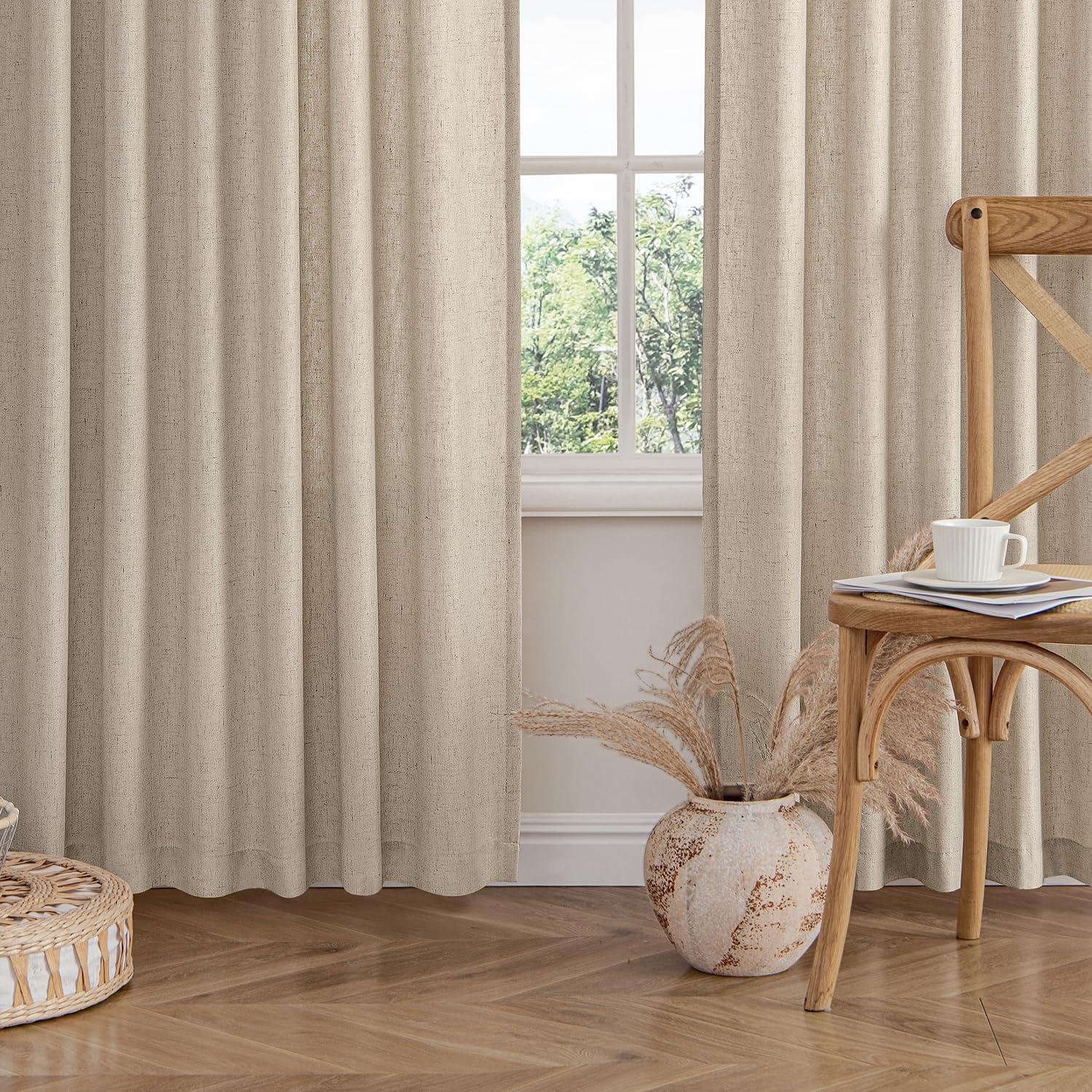 imageMIULEE NonSeeThrough Privacy Linen Curtains 2 Panels Christmas Emerald Green Light Filtering Window Curtains Textured Back Tab Semi Sheer Drapes for Bedroom Living Room 52 x 90 Inches LongTaupe