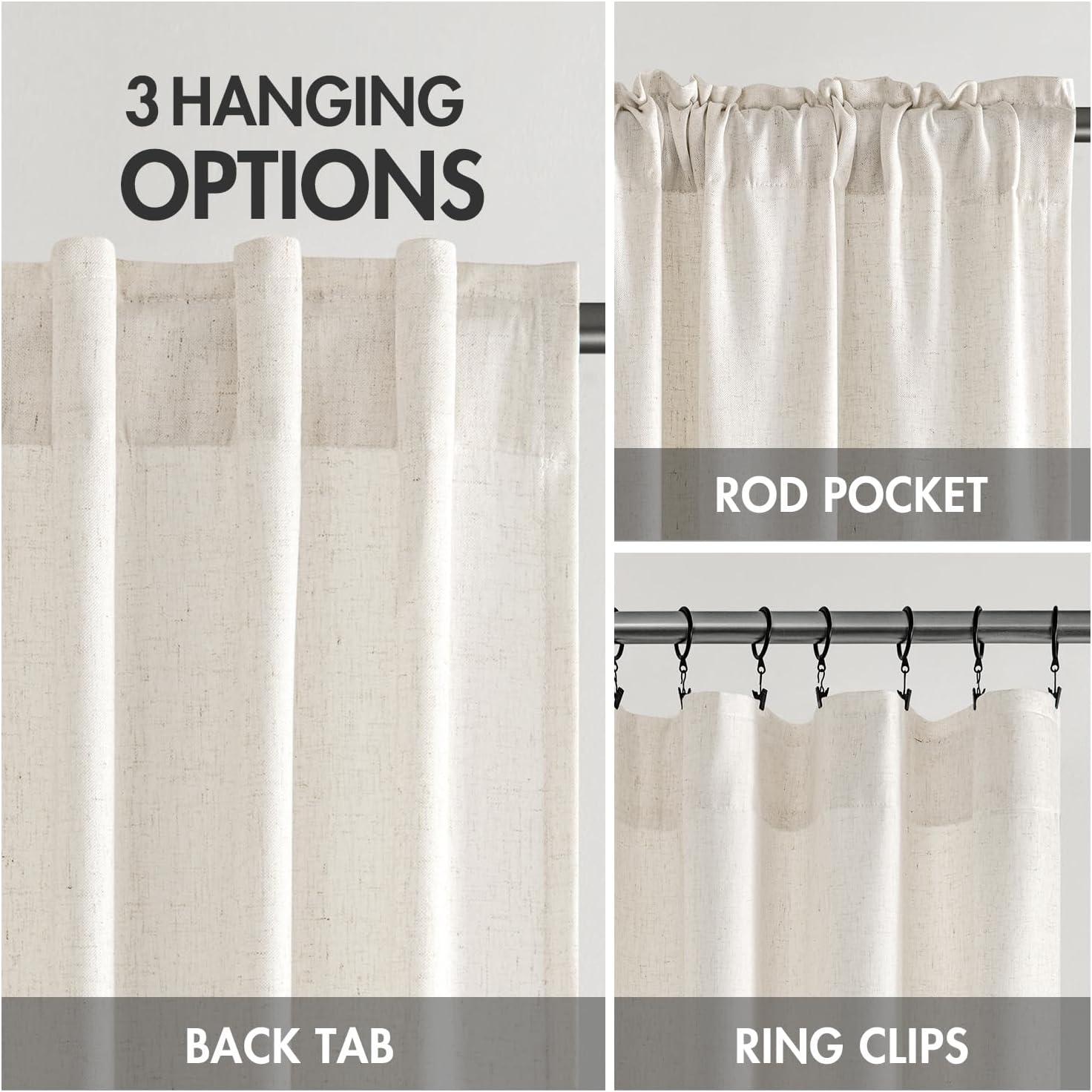 imageMIULEE NonSeeThrough Privacy Linen Curtains 2 Panels Christmas Emerald Green Light Filtering Window Curtains Textured Back Tab Semi Sheer Drapes for Bedroom Living Room 52 x 90 Inches LongNatural
