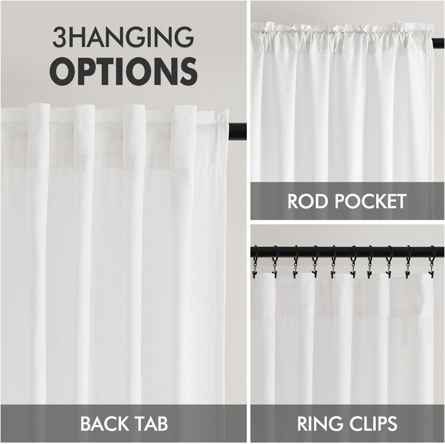 imageMIULEE NonSeeThrough Privacy Linen Curtains 2 Panels Christmas Emerald Green Light Filtering Window Curtains Textured Back Tab Semi Sheer Drapes for Bedroom Living Room 52 x 90 Inches LongPure White