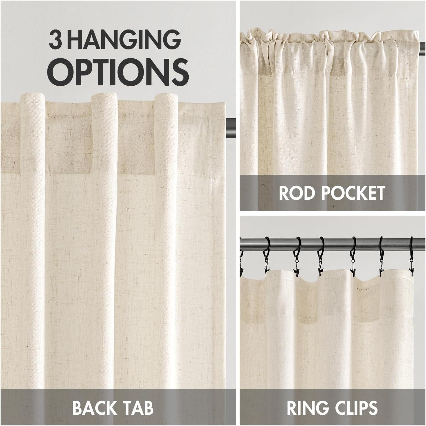 imageMIULEE NonSeeThrough Privacy Linen Curtains 2 Panels Christmas Emerald Green Light Filtering Window Curtains Textured Back Tab Semi Sheer Drapes for Bedroom Living Room 52 x 90 Inches LongIvory
