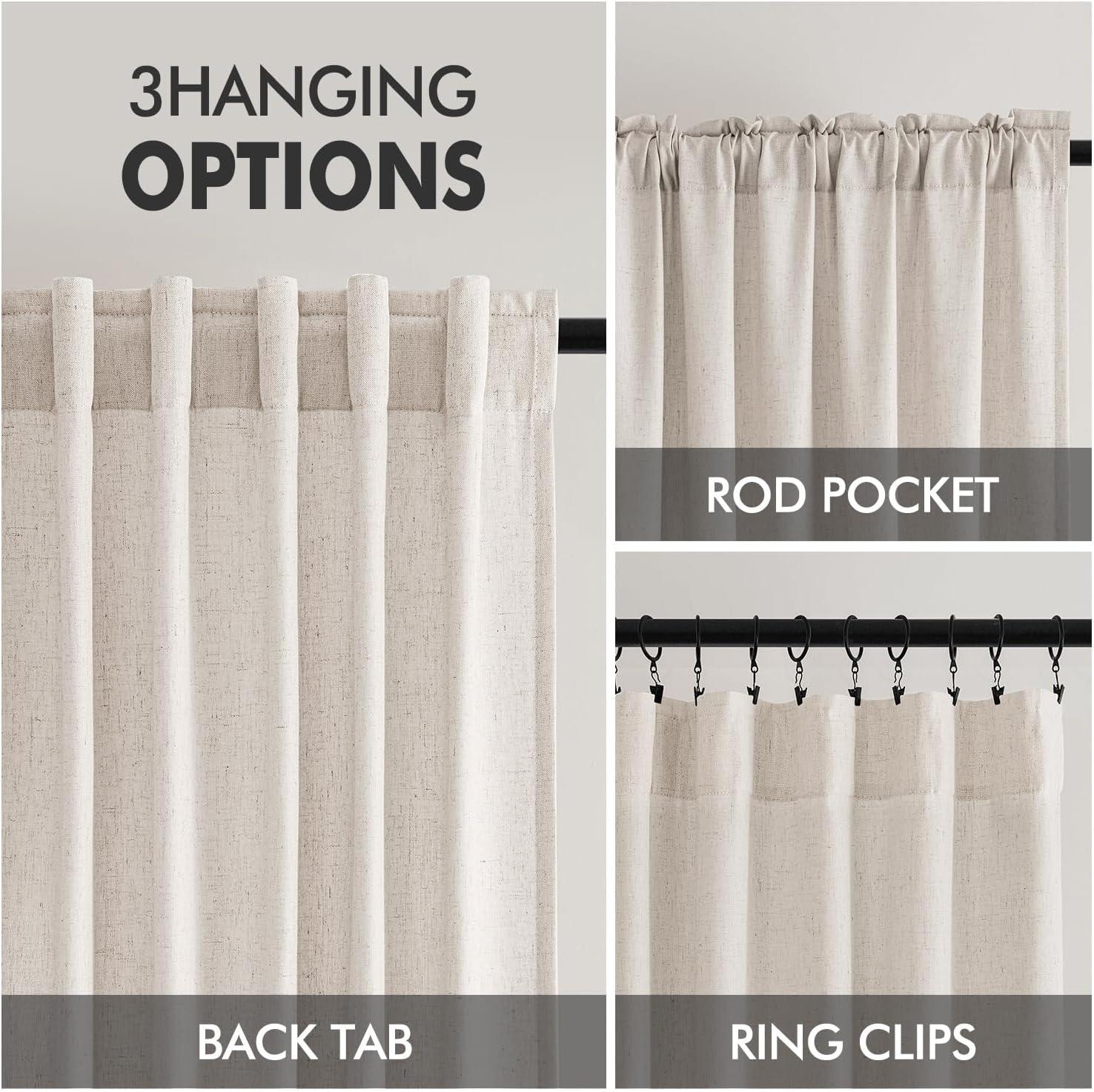 imageMIULEE NonSeeThrough Privacy Linen Curtains 2 Panels Christmas Emerald Green Light Filtering Window Curtains Textured Back Tab Semi Sheer Drapes for Bedroom Living Room 52 x 90 Inches LongWhite
