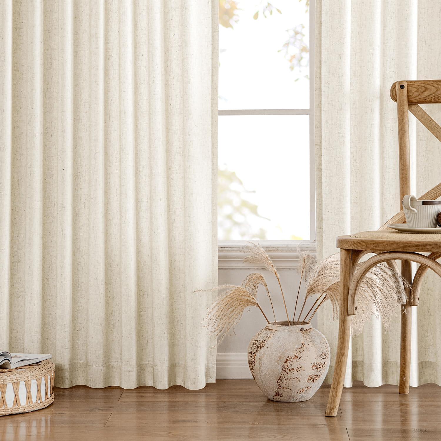 imageMIULEE NonSeeThrough Privacy Linen Curtains 2 Panels Christmas Emerald Green Light Filtering Window Curtains Textured Back Tab Semi Sheer Drapes for Bedroom Living Room 52 x 90 Inches LongIvory