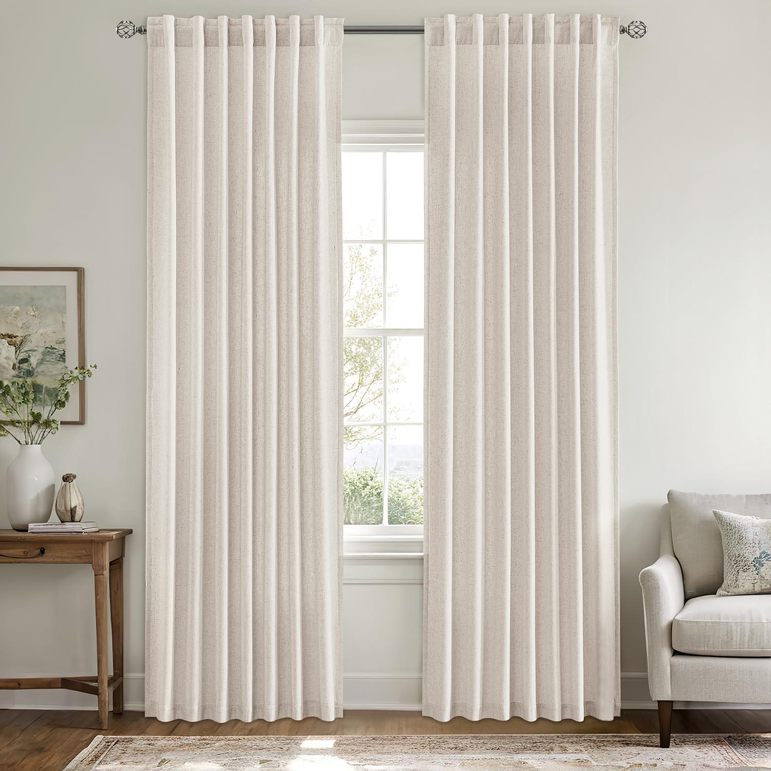 imageMIULEE NonSeeThrough Privacy Linen Curtains 2 Panels Christmas Emerald Green Light Filtering Window Curtains Textured Back Tab Semi Sheer Drapes for Bedroom Living Room 52 x 90 Inches LongWhite