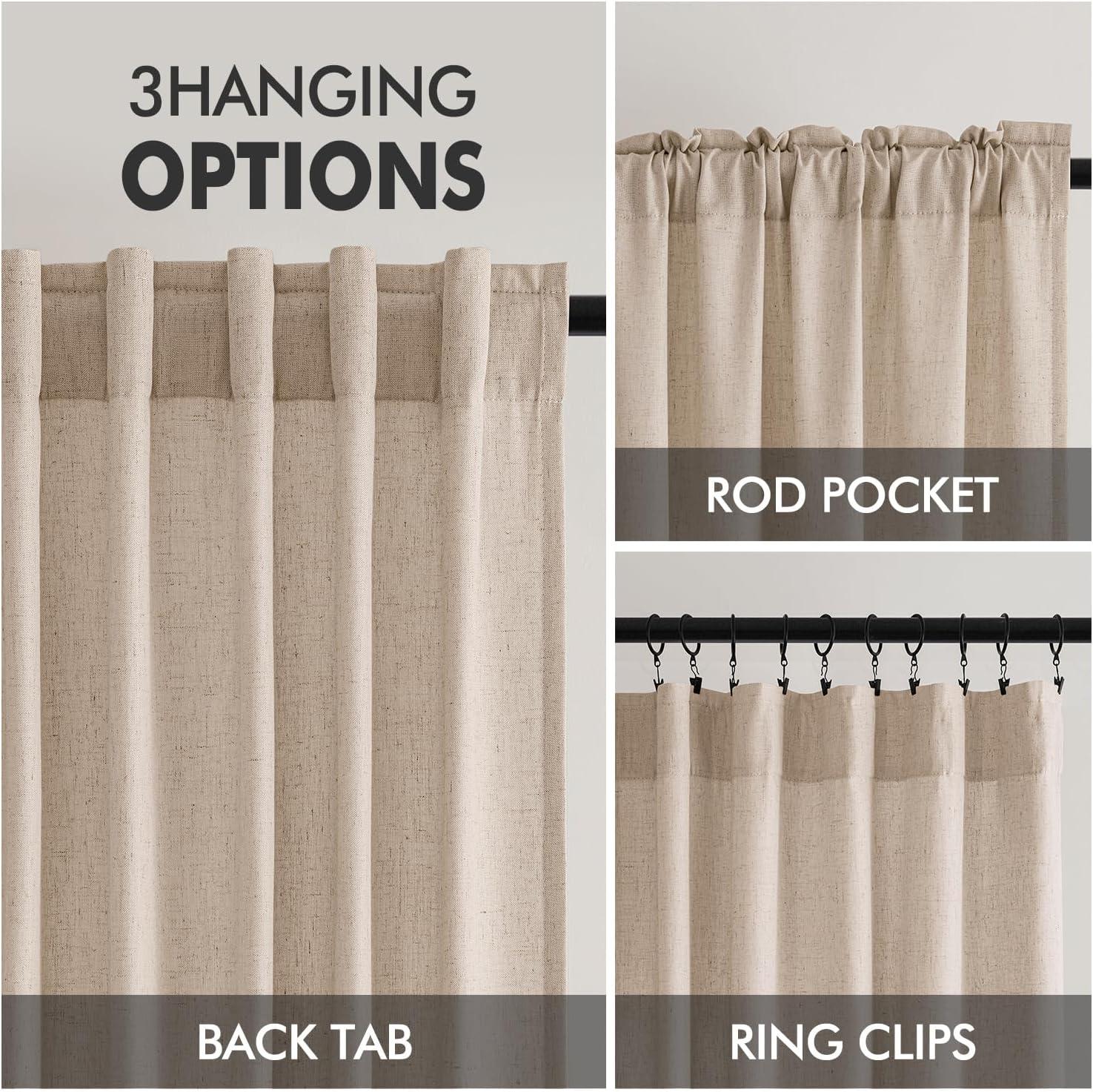 imageMIULEE NonSeeThrough Privacy Linen Curtains 2 Panels Christmas Emerald Green Light Filtering Window Curtains Textured Back Tab Semi Sheer Drapes for Bedroom Living Room 52 x 90 Inches LongBeige
