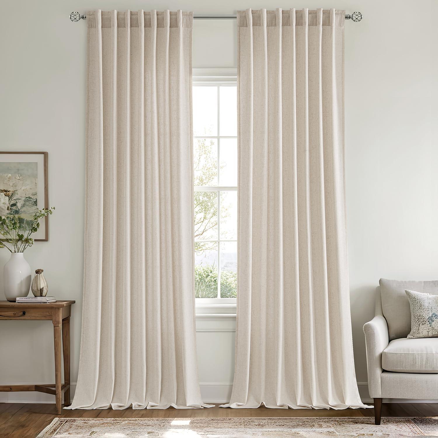 imageMIULEE NonSeeThrough Privacy Linen Curtains 2 Panels Christmas Emerald Green Light Filtering Window Curtains Textured Back Tab Semi Sheer Drapes for Bedroom Living Room 52 x 90 Inches LongLinen