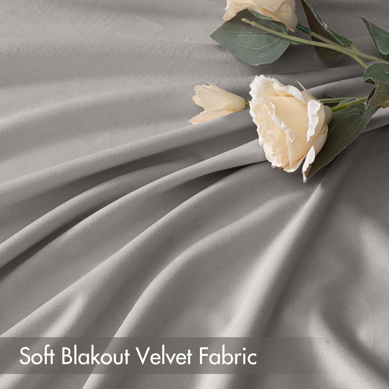 imageMIULEE Olive Green Velvet Curtains Thermal Insulated Blackout Curtain Drapes for Bedroom Living Room Darkening 84 Inches Long Curtains Panels Rod Pocket Set of 2Silver