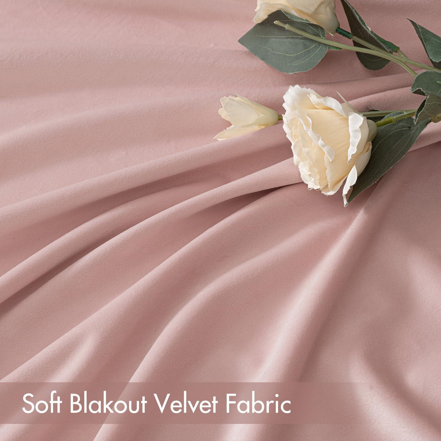 imageMIULEE Olive Green Velvet Curtains Thermal Insulated Blackout Curtain Drapes for Bedroom Living Room Darkening 84 Inches Long Curtains Panels Rod Pocket Set of 2Baby Pink